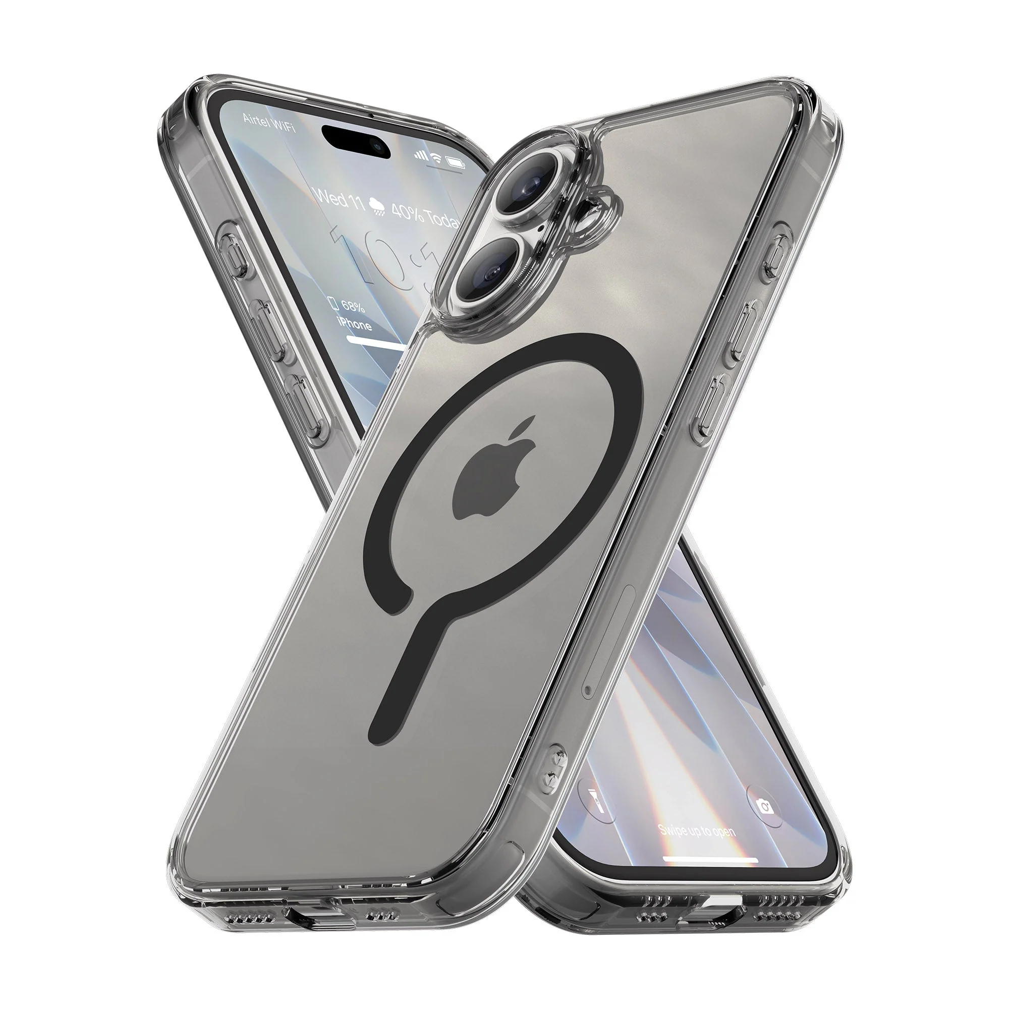 Vaku Luxos ® Apple iPhone 17 Glassy Magpro Smokey Transparent TPU Case Shockproof Non-Yellowing Scratch Resistant Military Grade Protection Screen Protector Back Cover