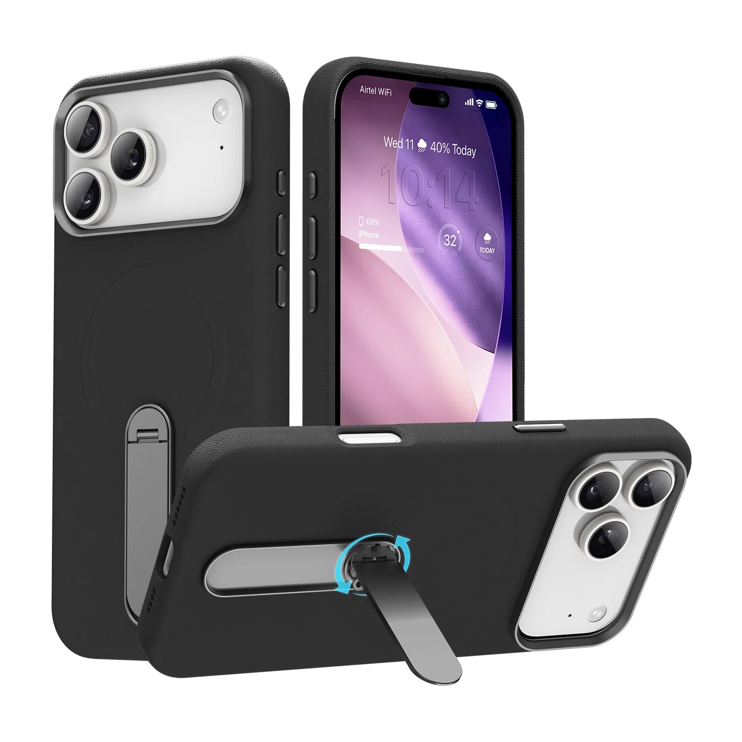 Vaku Luxos ® Apple iPhone 17 Pro Max Zayro Magpro Leather Scratch Resistant Military-Grade Case With Alloy Metal Stand Shockproof Protective Back Cover