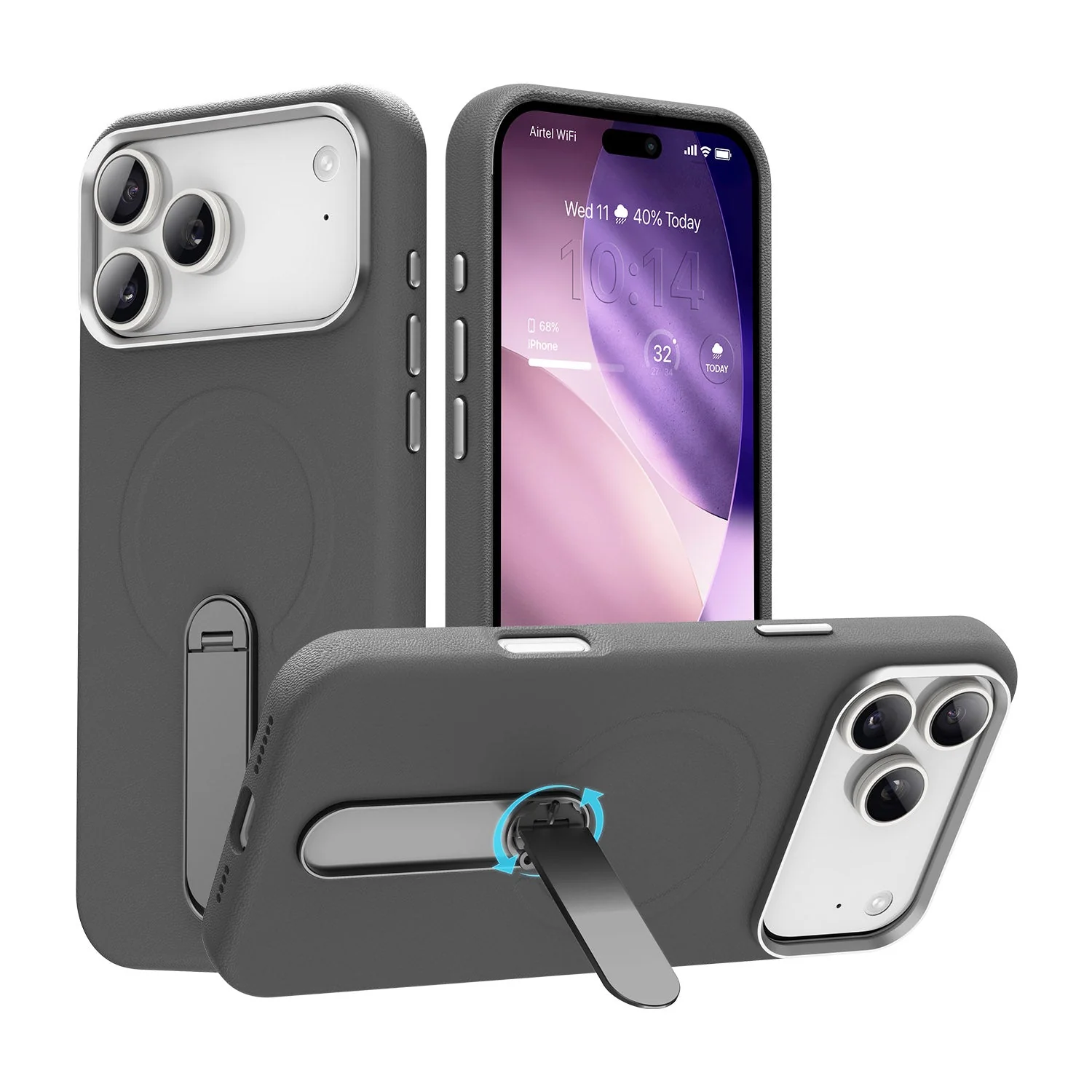 Vaku Luxos ® Apple iPhone 17 Pro Max Zayro Magpro Leather Scratch Resistant Military-Grade Case With Alloy Metal Stand Shockproof Protective Back Cover - Image 2