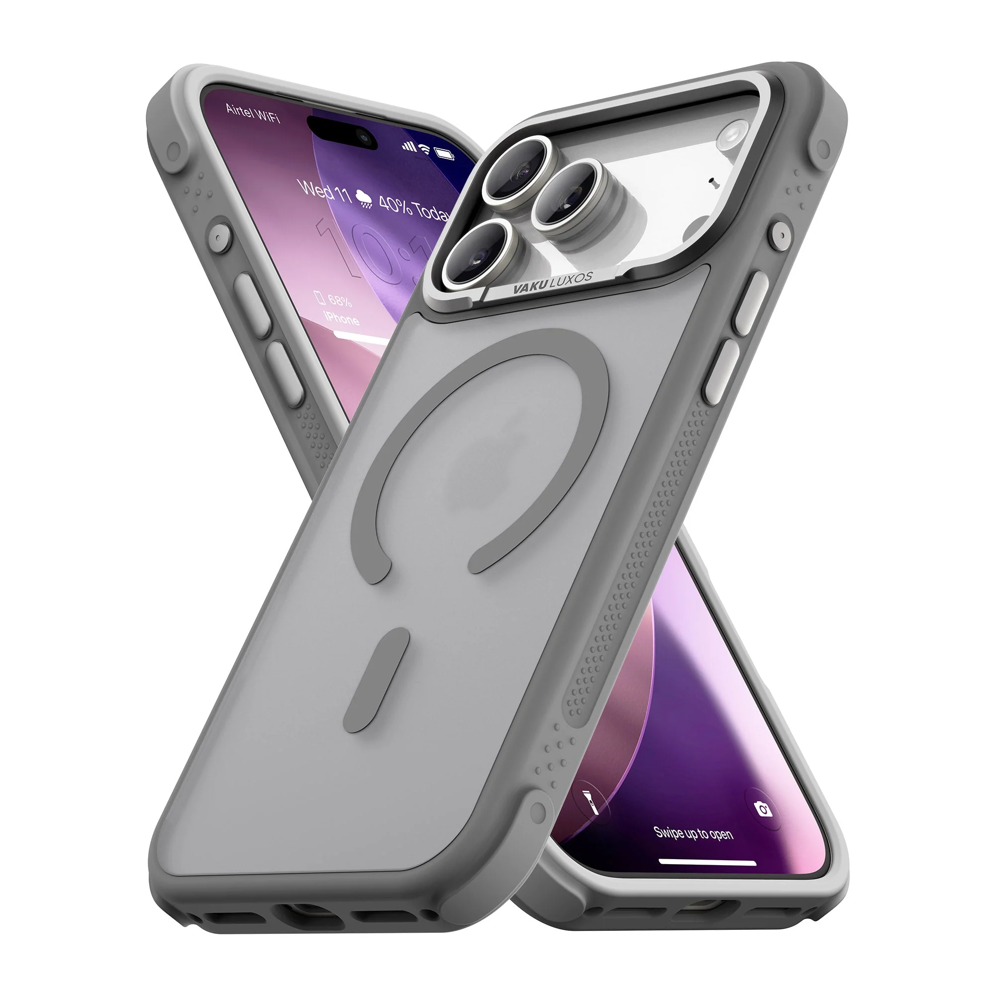 Vaku Luxos ® Apple iPhone 17 Pro Thunder Magpro Translucent Scratch Resistant Military-Grade Protection Case With Stand Holder Metal Camera Ring Shockproof Back Cover - Image 3