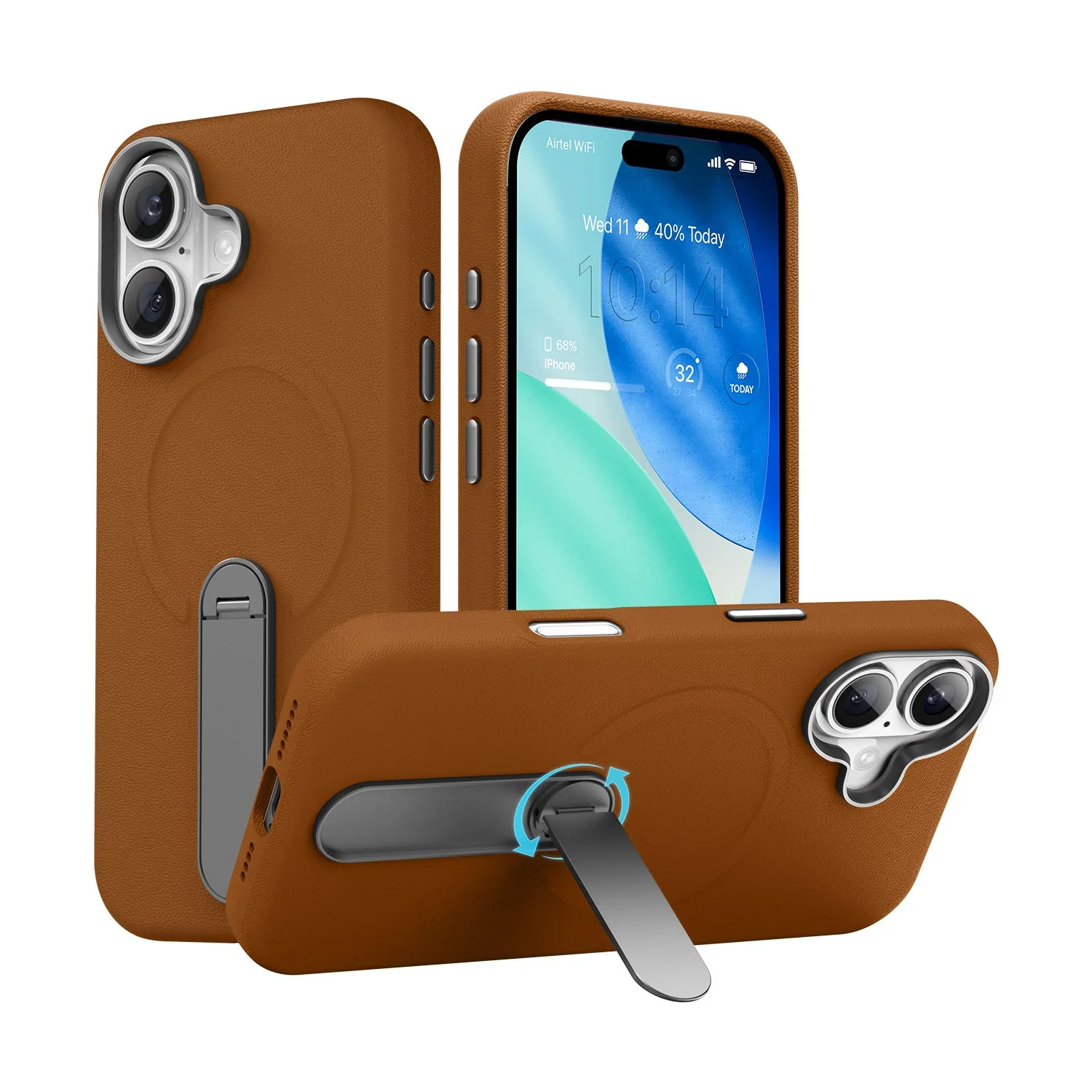 Vaku Luxos ® Apple iPhone 17 Zayro Magpro Leather Scratch Resistant Military-Grade Case With Alloy Metal Stand Shockproof Protective Back Cover - Image 4