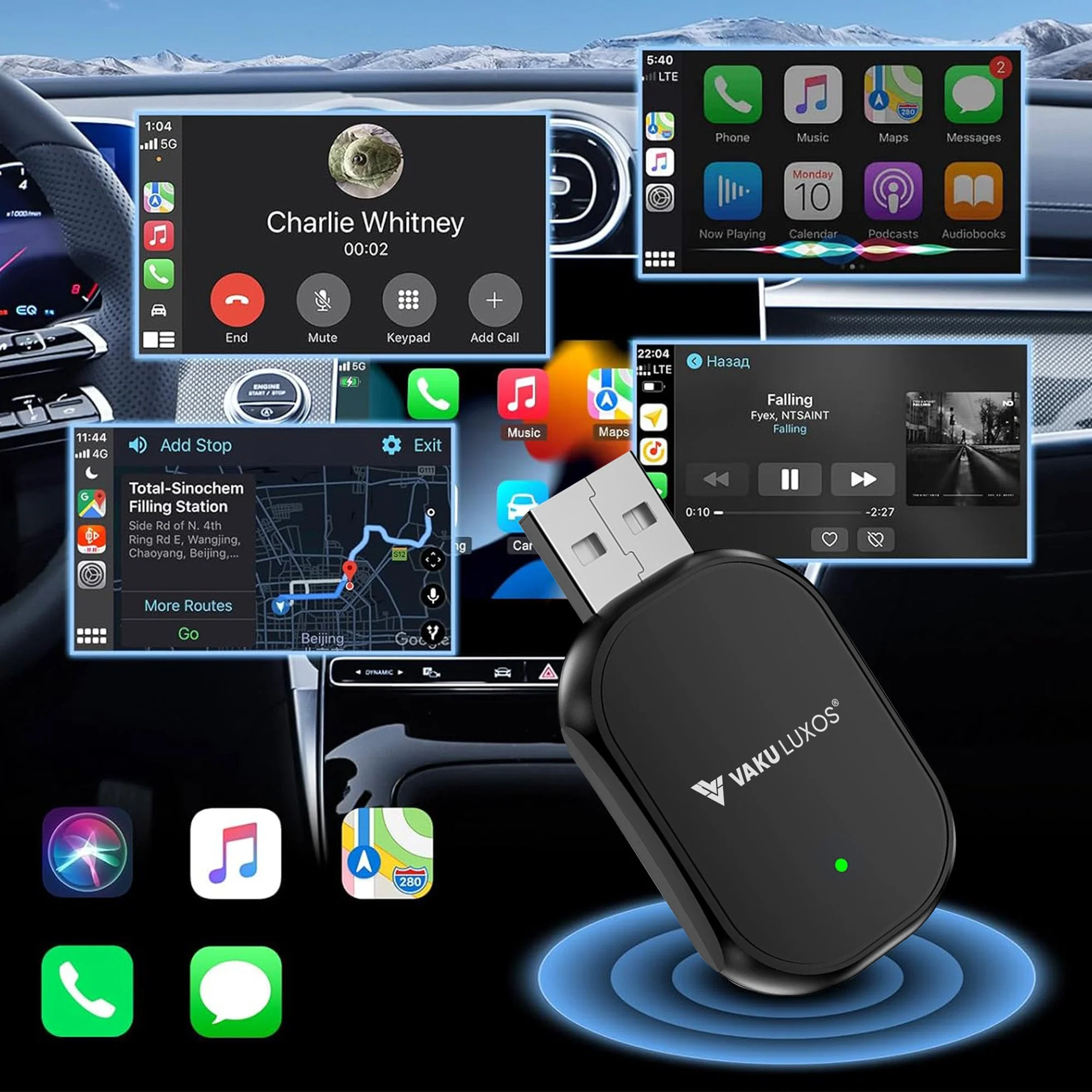 Vaku Luxos ® DASHELITE 2-in-1 Wireless Car Receiver For Wired Android Auto/CarPlay Conversion | Seamless Bluetooth | OEM Compatible - Image 2
