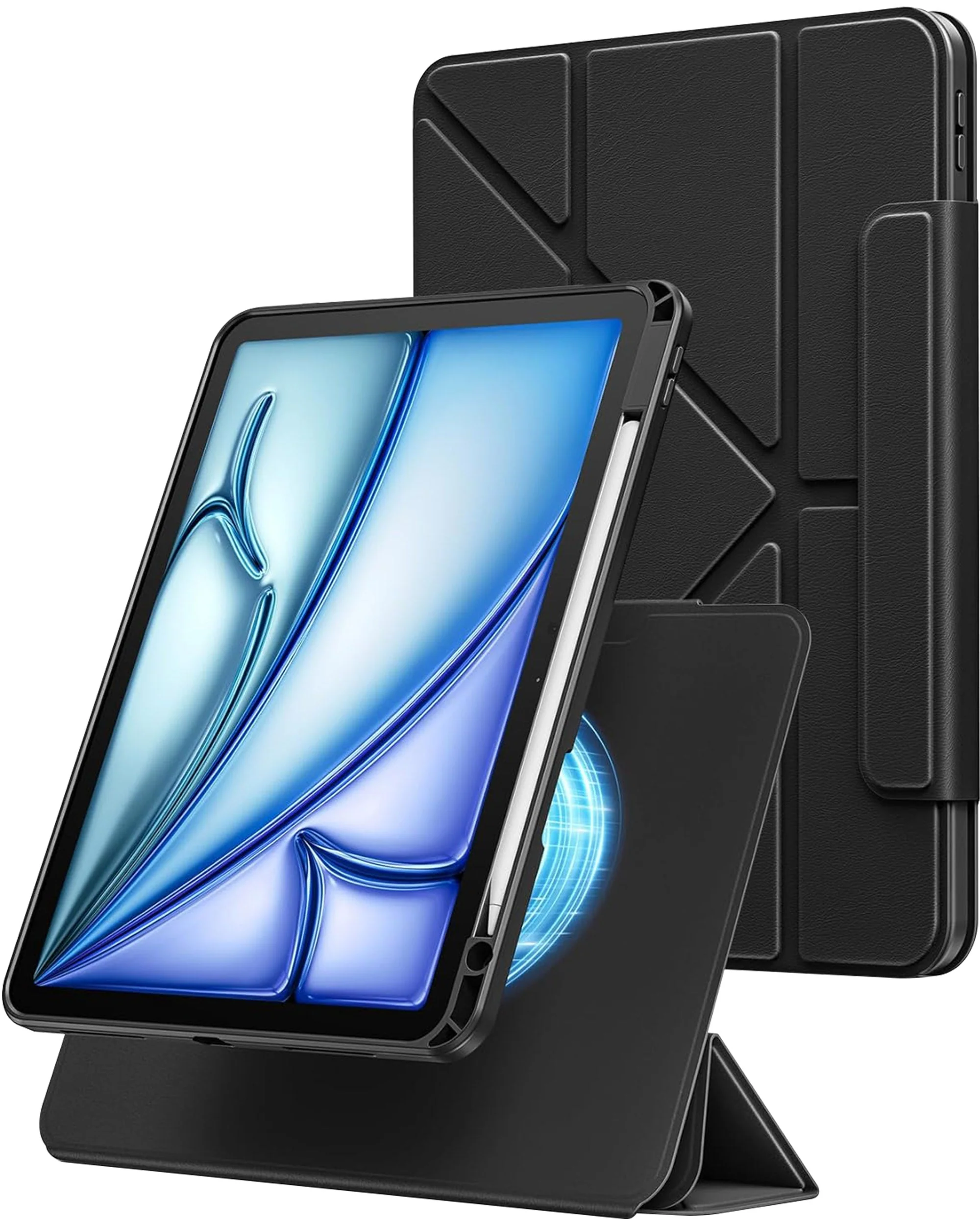 Vaku Luxos ® MAGVERSA Y-FOLD iPad (A16) 11th/10th Gen (2025/2022) 11/10.9 Inch 360° Rotating Stand Transparent Back With Pencil Holder Cover Case