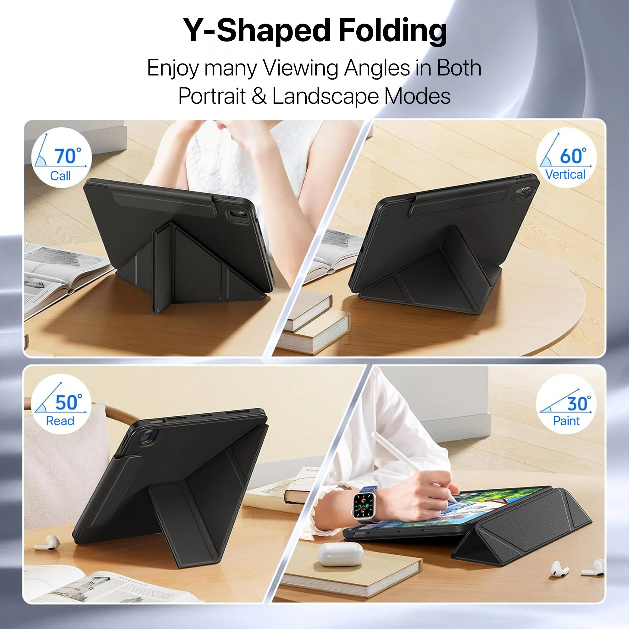 Vaku Luxos ® MAGVERSA Y-FOLD iPad (A16) 11th/10th Gen (2025/2022) 11/10.9 Inch 360° Rotating Stand Transparent Back With Pencil Holder Cover Case - Image 6