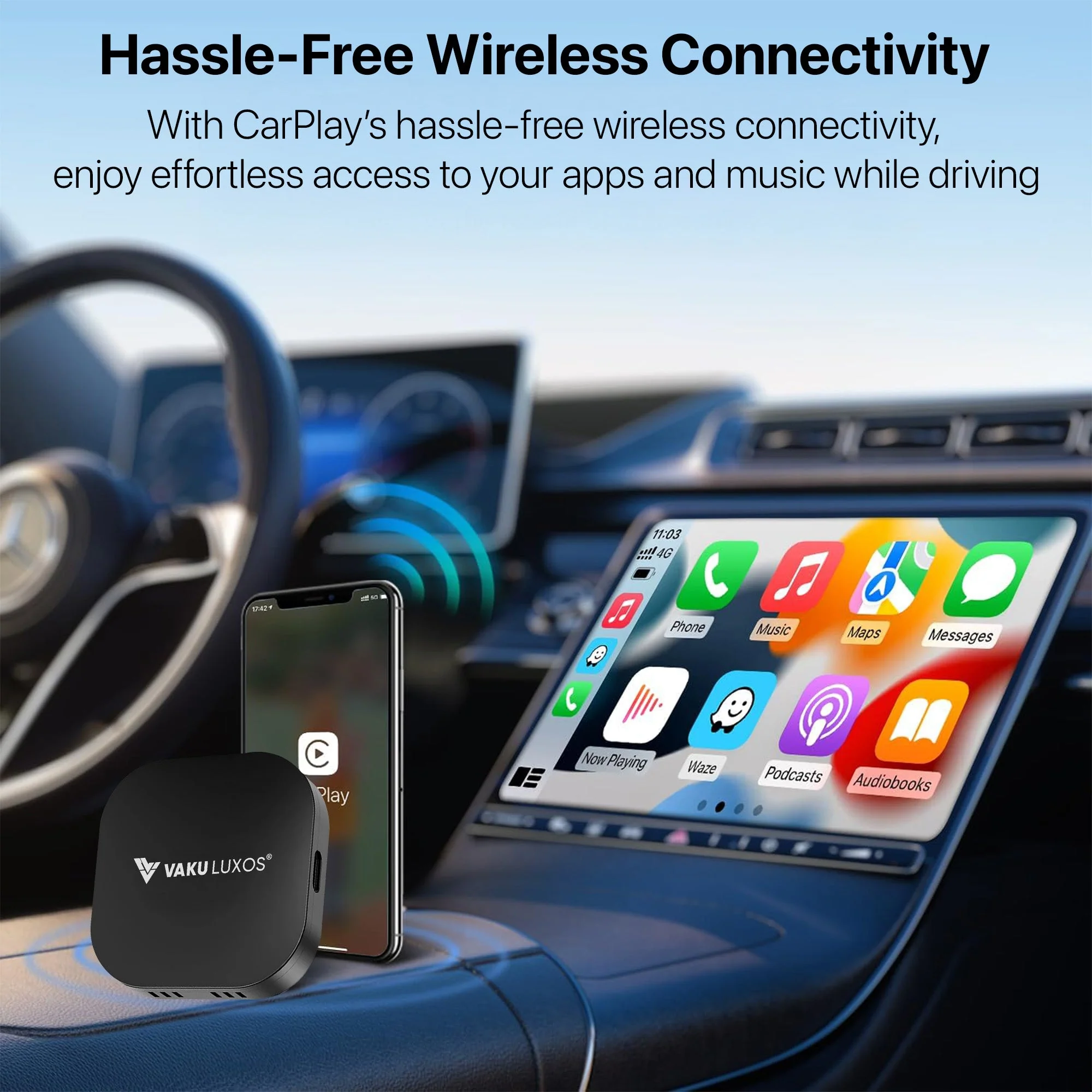 Vaku Luxos ® MUSEPRO 2025 Upgraded Wireless CarPlay Adapter, 5-in-1 Apple Wireless and Android Auto Wireless Adapter - Image 5