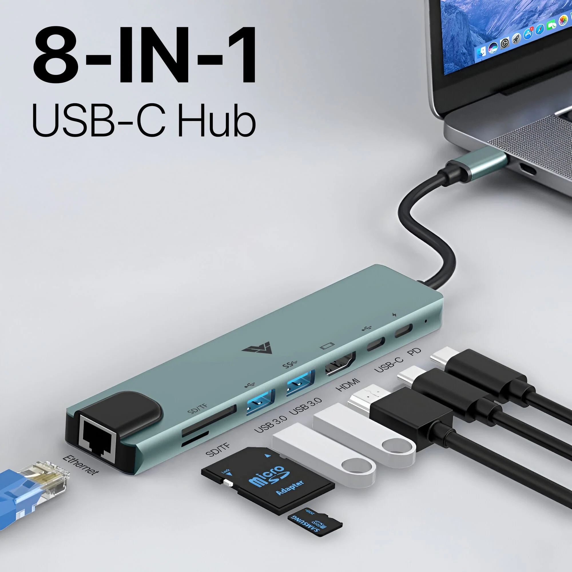Vaku Luxos ® OCTOLINK 8-IN-1 USB HUB Multiport Adapter 4K HDMI 2X 3.0/2.0 Ports - Image 6