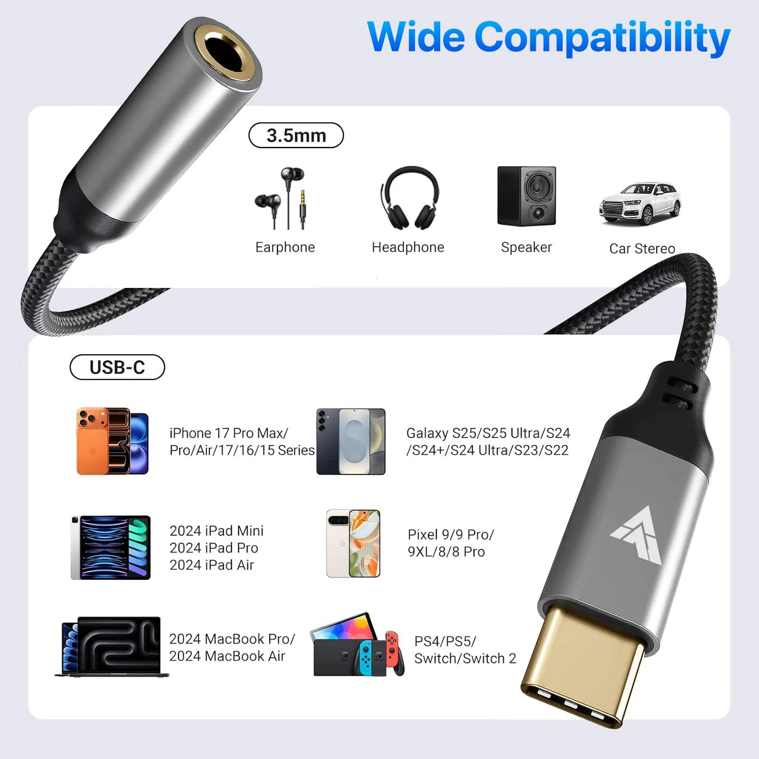 Vaku Luxos ® SonicPro Type C to 3.5 mm Jack Digital Audio DAC 24bit/96KHz 3.5mm Connector Aux Cable, Headphone, Earphone USB C Converter / Adapter For Samsung, Oneplus, iPhone 17/16/15 - Image 5