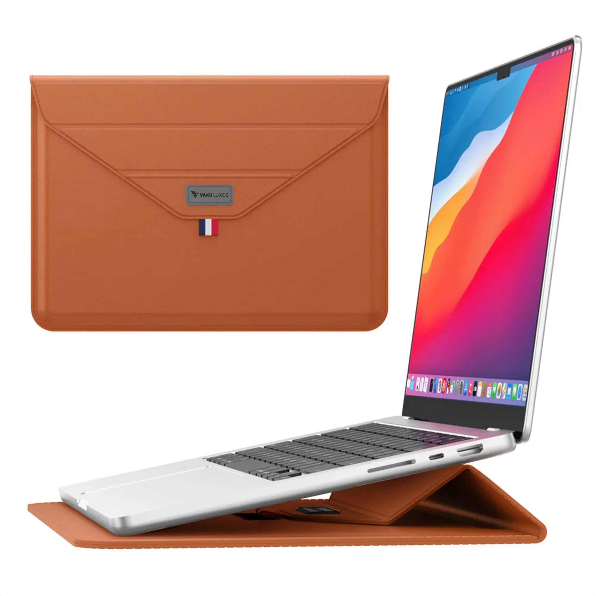 Vaku Luxos ® URBANMATE MacBook & Laptop Sleeve 13/14 Inch Vegan Leather Ultra-Thin Protection Sleeve With Built-in Stand - Image 10