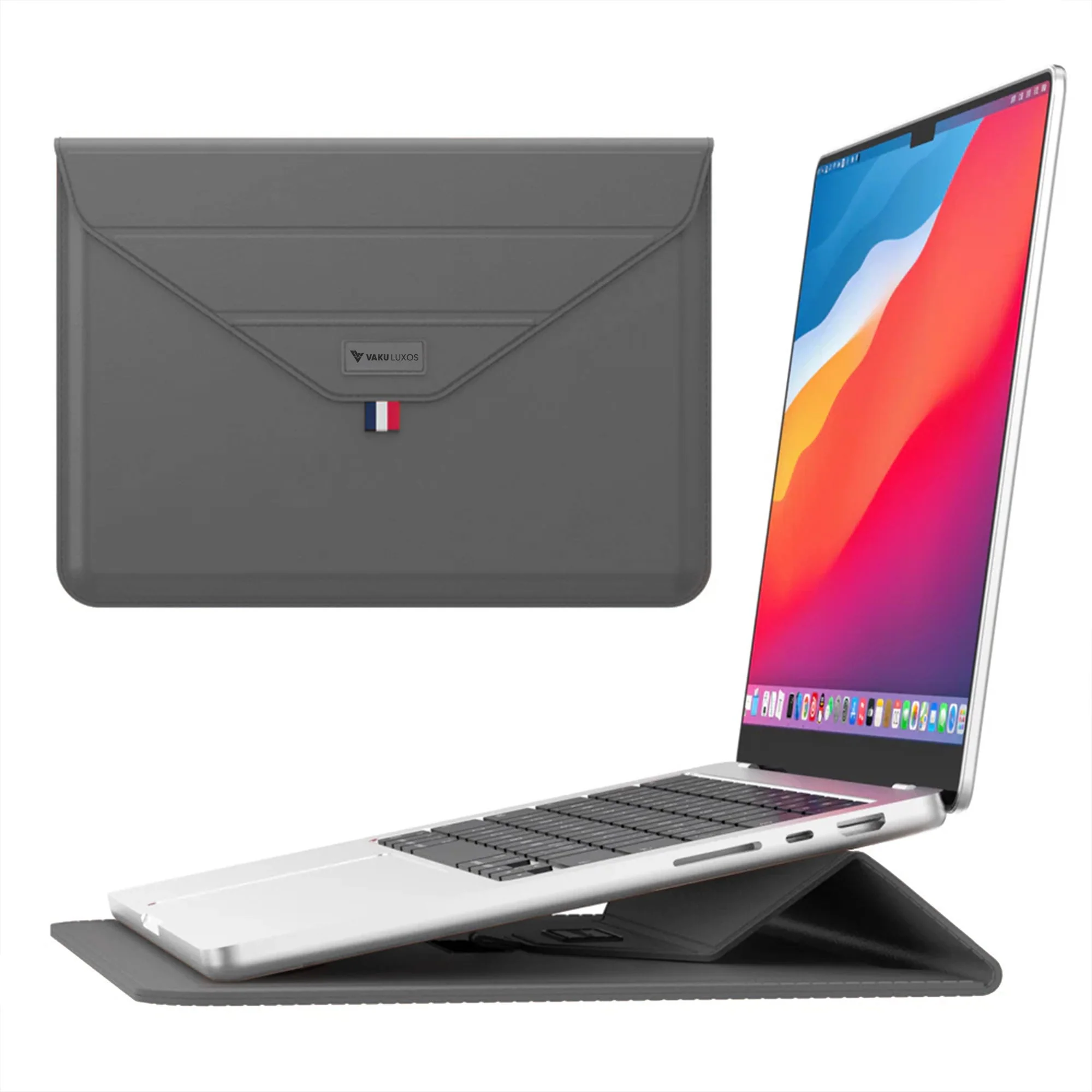 Vaku Luxos ® URBANMATE MacBook & Laptop Sleeve 13/14 Inch Vegan Leather Ultra-Thin Protection Sleeve With Built-in Stand - Image 15