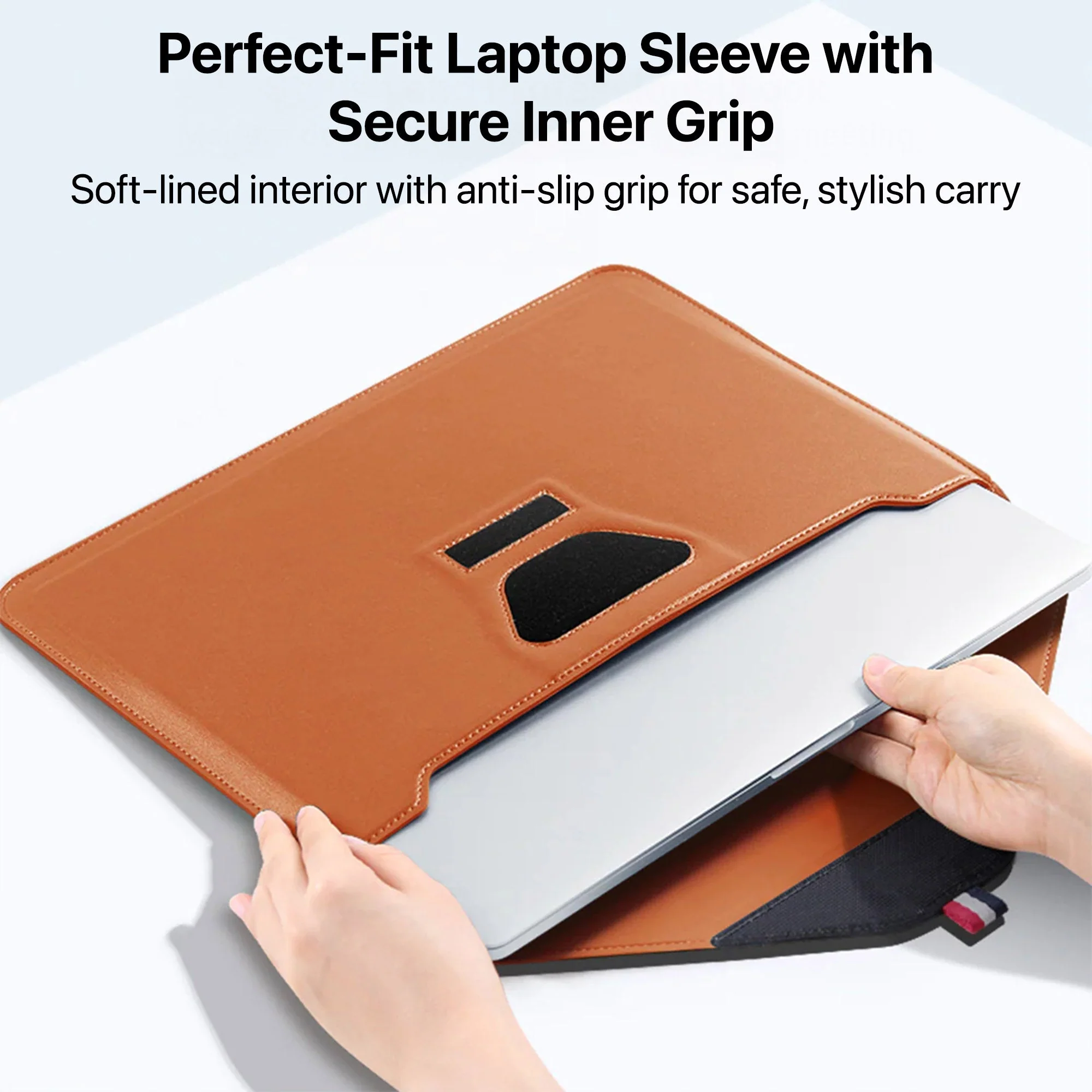 Vaku Luxos ® URBANMATE MacBook & Laptop Sleeve 13/14 Inch Vegan Leather Ultra-Thin Protection Sleeve With Built-in Stand - Image 3