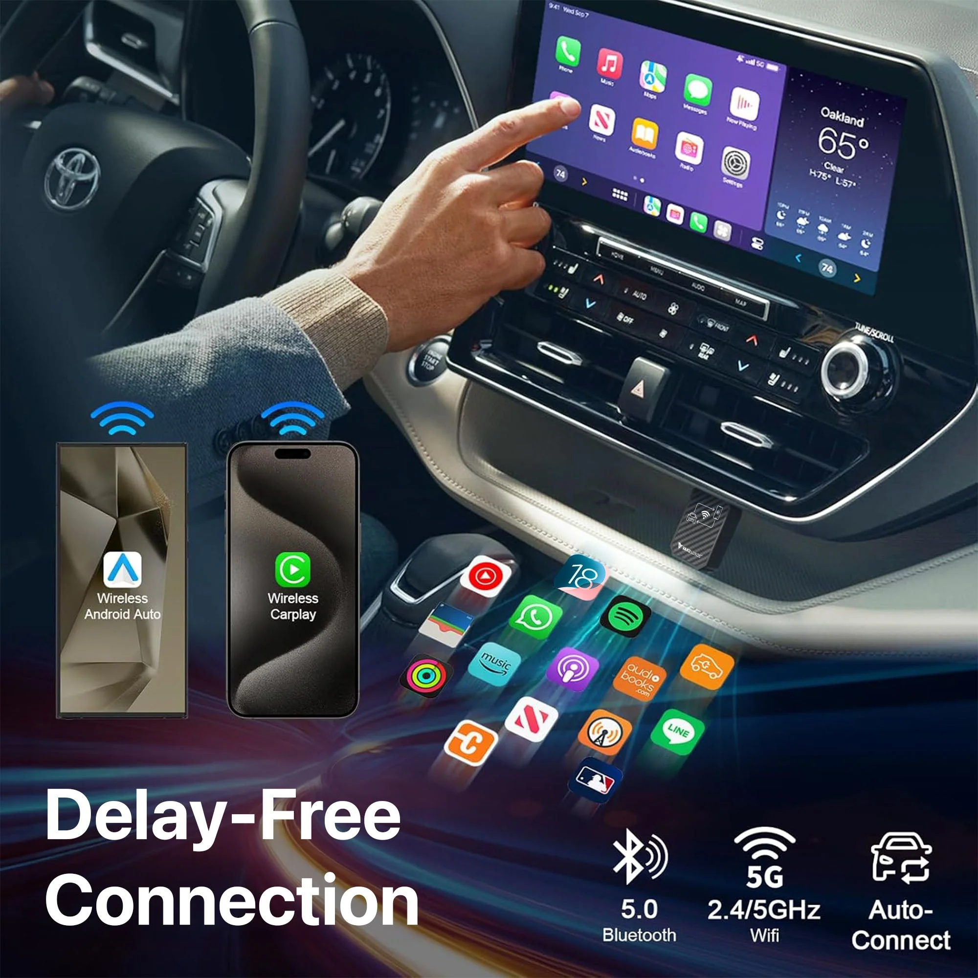 Vaku Luxos® AUTOELITE Wireless CarPlay 7" HD Portable Car Stereo Touchscreen with Wireless Android Auto, Backup Camera, Bluetooth, GPS Navigation, Voice Control, Car Audio Receiver & Music - Image 3