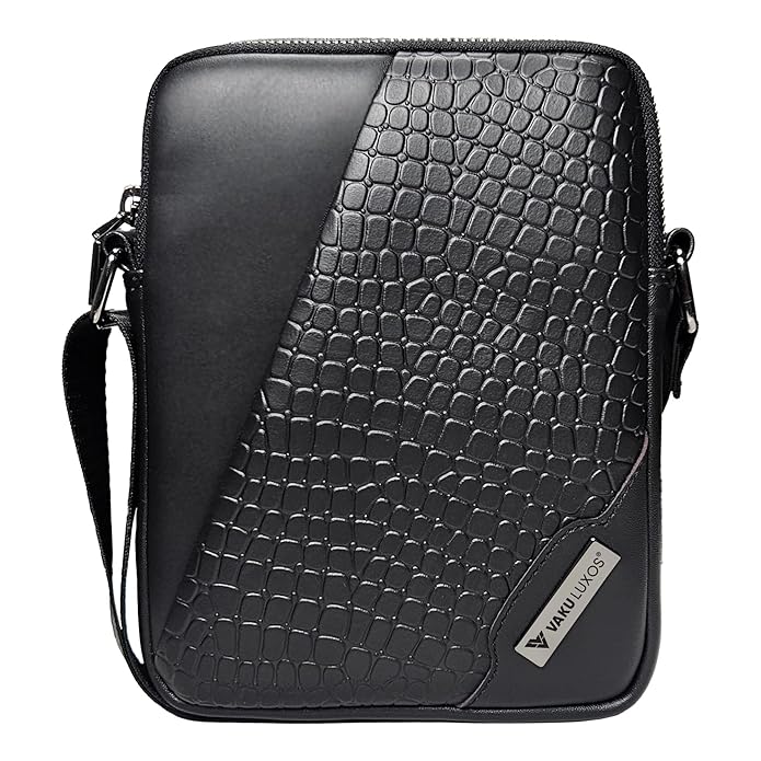 Vaku Luxos® NOIR GATOR Mini Sling Bag for Men & Women Slim Crossbody Office Messenger Shoulder Sling Bag with Adjustable Strap Suitable for College, Outdoor Travels and Business for Daily Use
