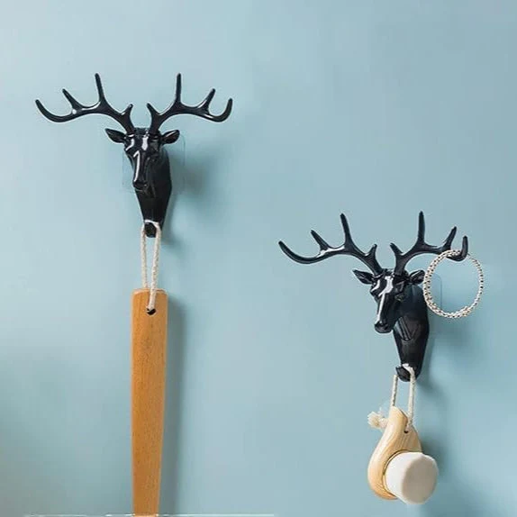 Velora: 2Pcs Heavy Duty Deer Head Antler Wall Hook with Adhesive Wall Mount Elegant Home Door Design for hanging keys, bags, Hat & Accesories - Image 3