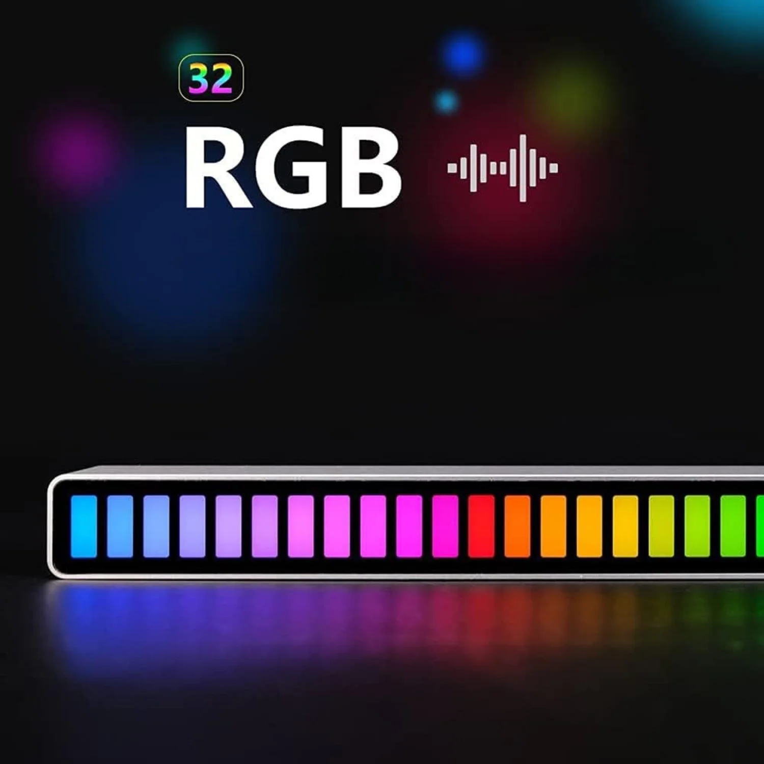 VibEQ: Sound Reactive RGB Light Bar, USB-C Rechargeable with In-built Mic & 32 Patterns, LED Strip for Car, Desk, Studio & Gaming Room