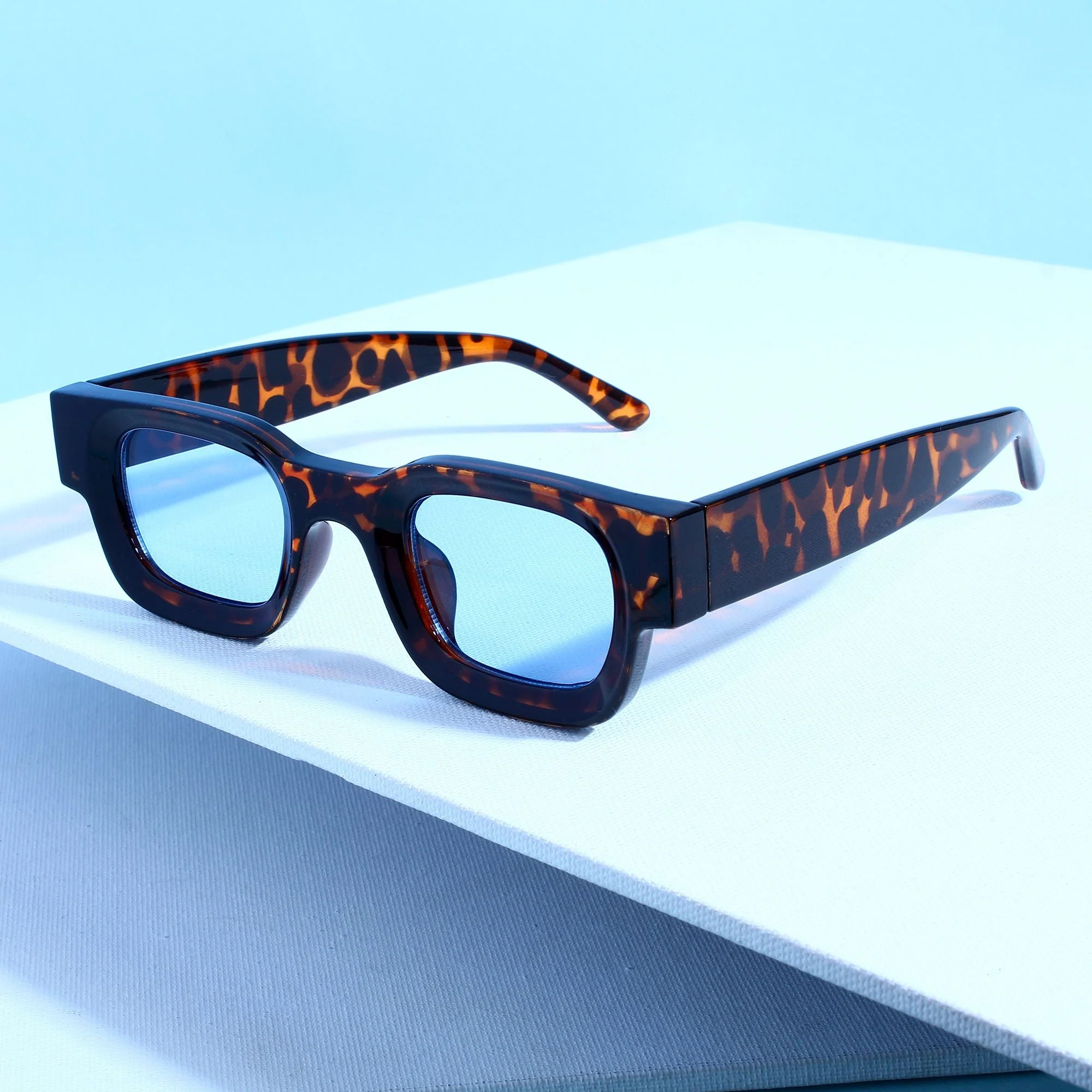 Vintage V1 Tortoise Black Blue Square Sunglasses - Image 8