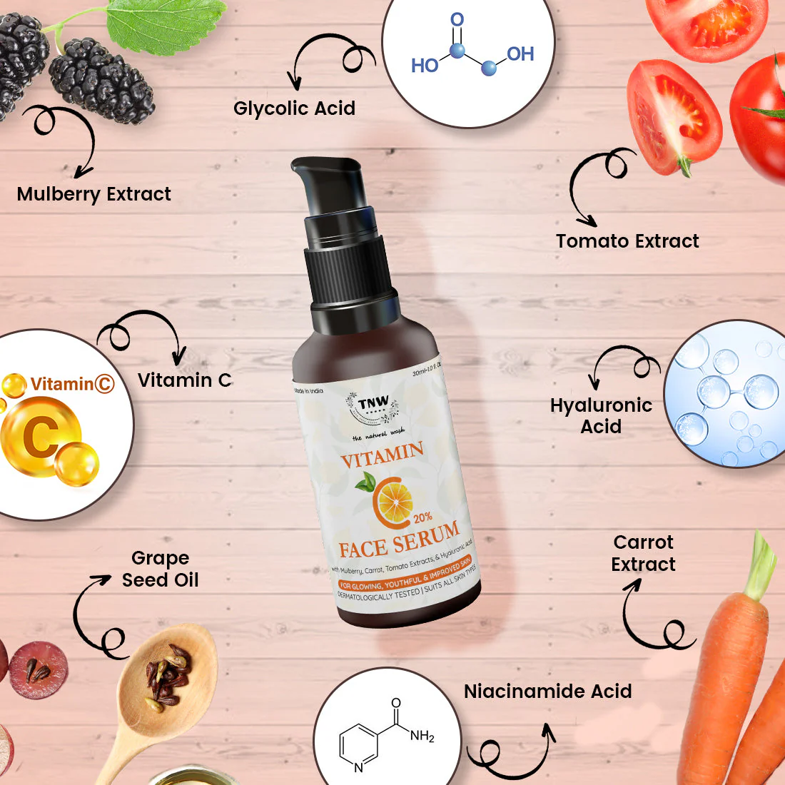 Vitamin C Face Serum (with 20% Vitamin C, Hyaluronic, Niacinamide, Glycolic Acids). - Image 2