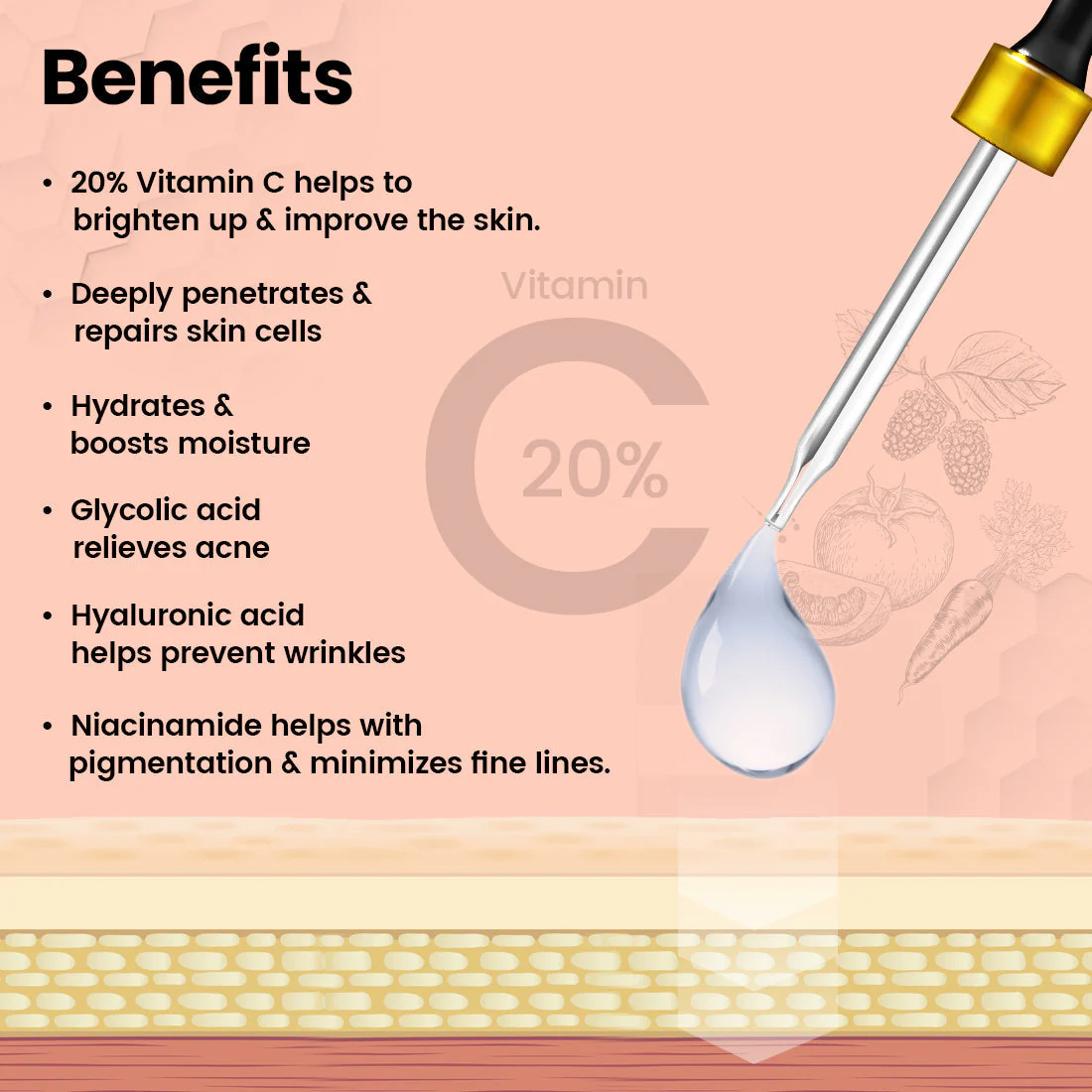 Vitamin C Face Serum (with 20% Vitamin C, Hyaluronic, Niacinamide, Glycolic Acids). - Image 6