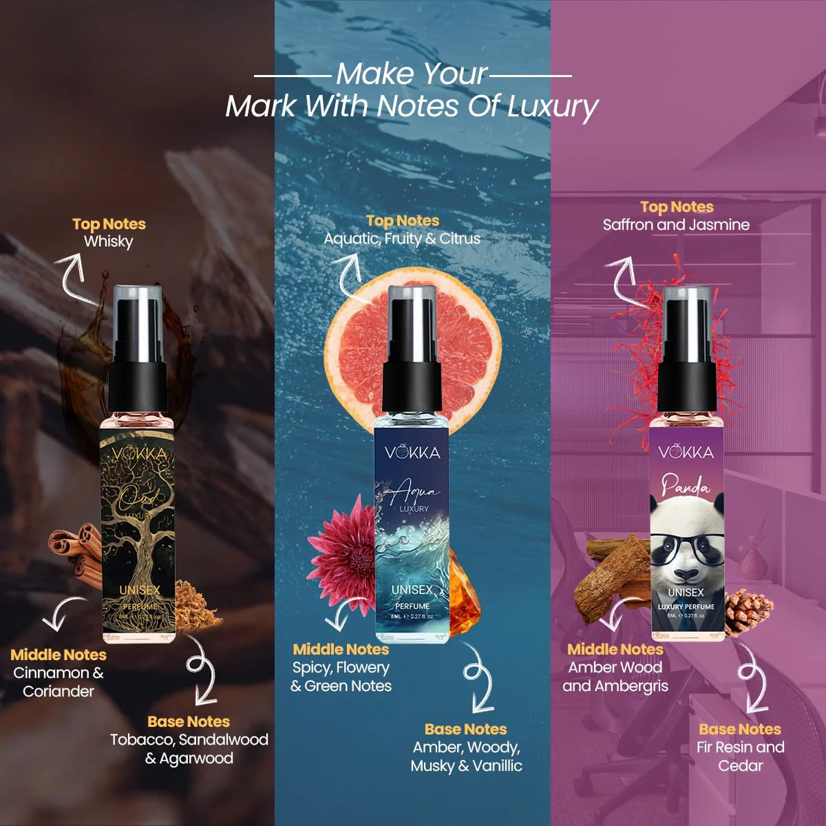 Vokka Luxury Perfume 9 x 8ml Gift Set for Men & Women | Premium Travel Fragrance Gift Pack - Image 3