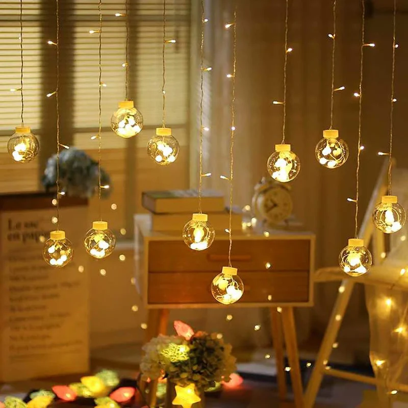 Warm White Curtain String LED Wish Balls Light (Pack of 1 With 12Pcs Wish Balls, 180 LED, 8 Mode) - Image 6