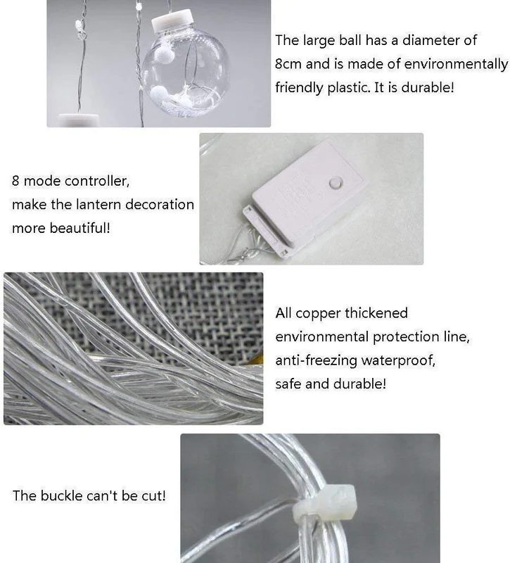 Warm White Curtain String LED Wish Balls Light (Pack of 1 With 12Pcs Wish Balls, 180 LED, 8 Mode) - Image 8