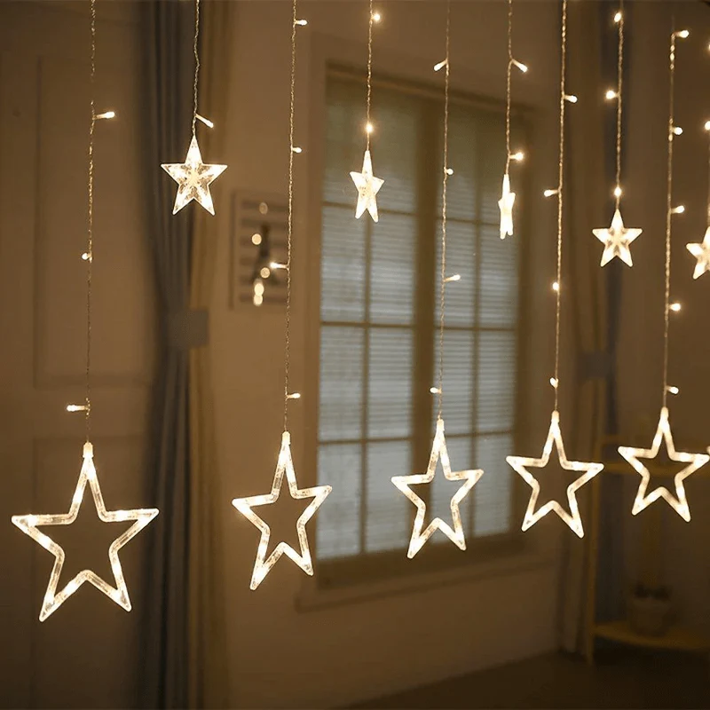 Warm White LED Star Curtain Lights  (Pack of 12 With 6 Small Star, 6 Big Star Pcs) - Image 4