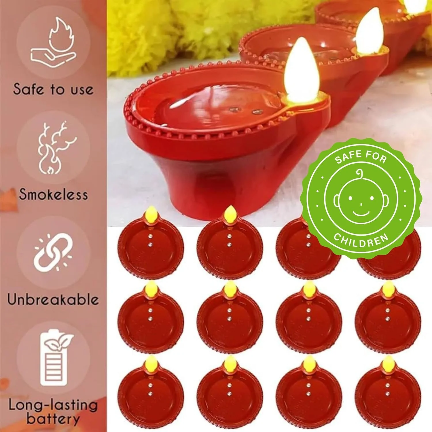 Water Sensor Eco-Friendly Led Diyas Candle E-Diya, Decoration Diwali Lights (Pack of 24) - Image 2