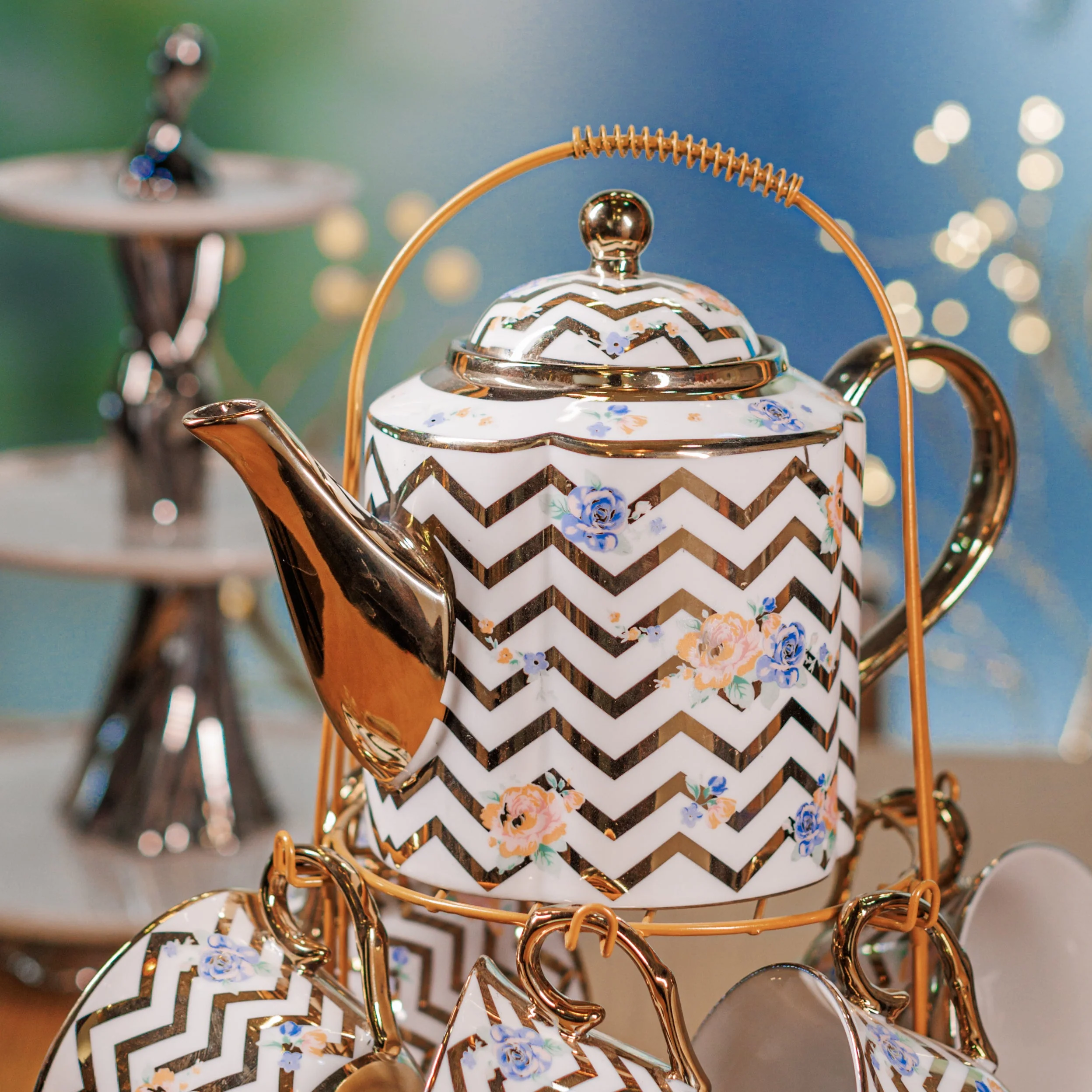Wave Golden color 14 tea Cup set - Image 2