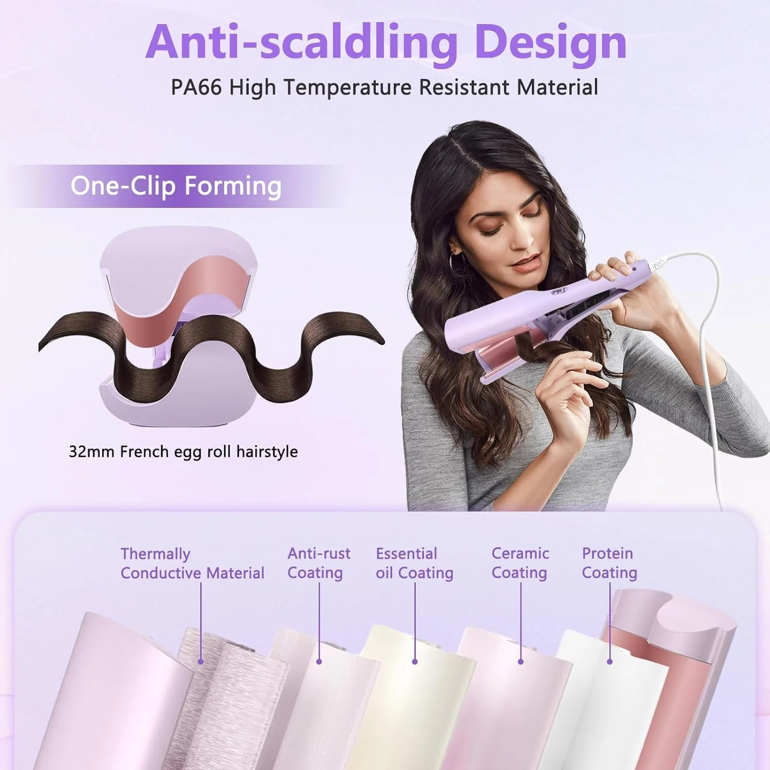 WavePro: 32mm Wave Barrel Curling Iron with Ionic Technology, 4 Temp Settings & Ceramic Hair Crimper for Deep Waves - Image 3