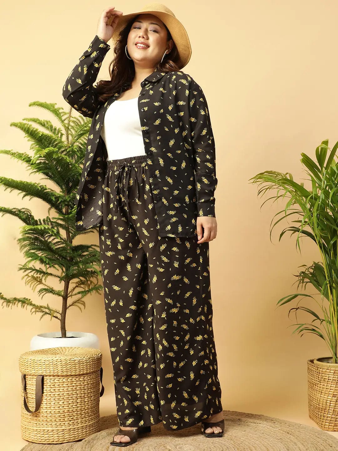 Well Black rayon print  Collared Button-Down Plus-Size  Women Shirt - Image 8