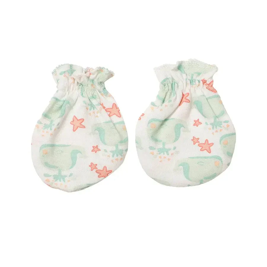 Whale Print Infant Cap & Mitten Set (Set Of 3) - Image 9