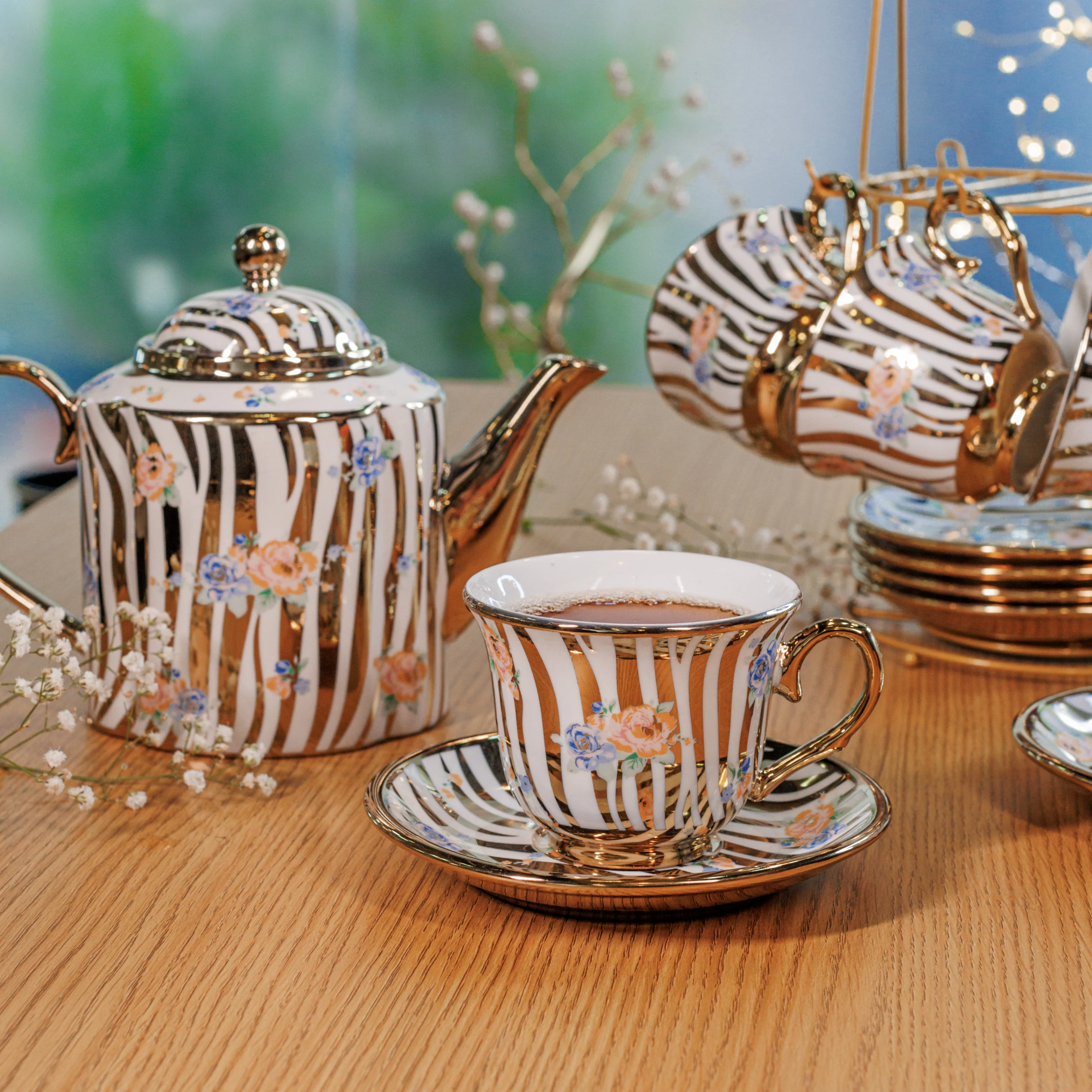 White and Golden color 14 tea Cup set - Image 8