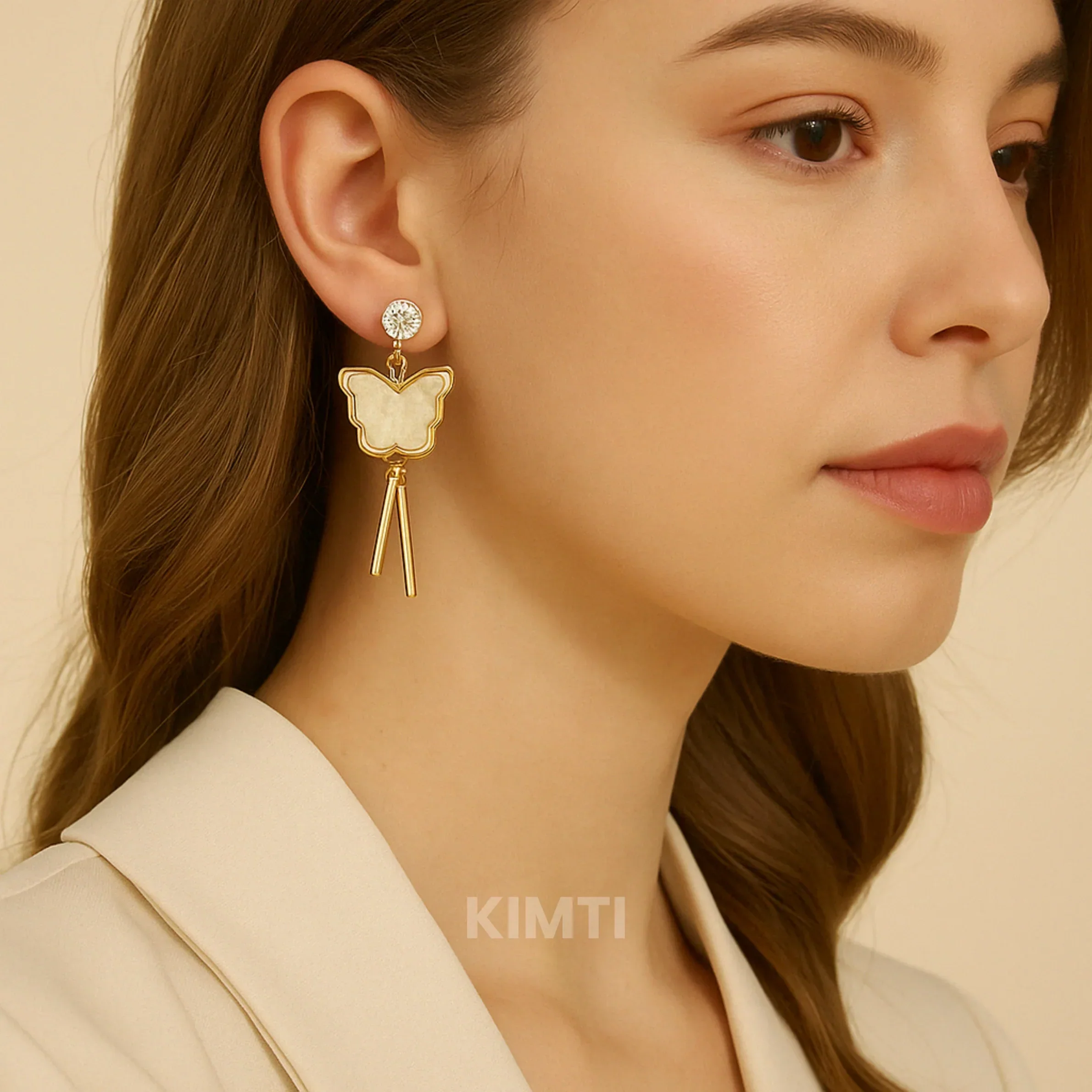 White Butterfly Dangler Drop Earring - Image 2
