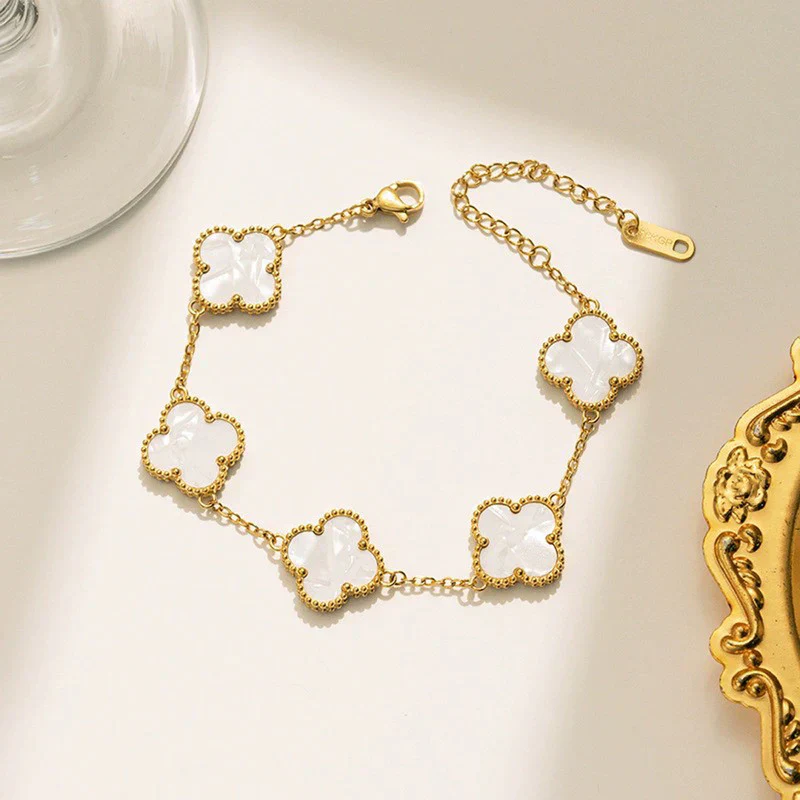 White Clover Flower Bracelet for Women – Gold Chain Elegant Charm Bracelet - Image 2