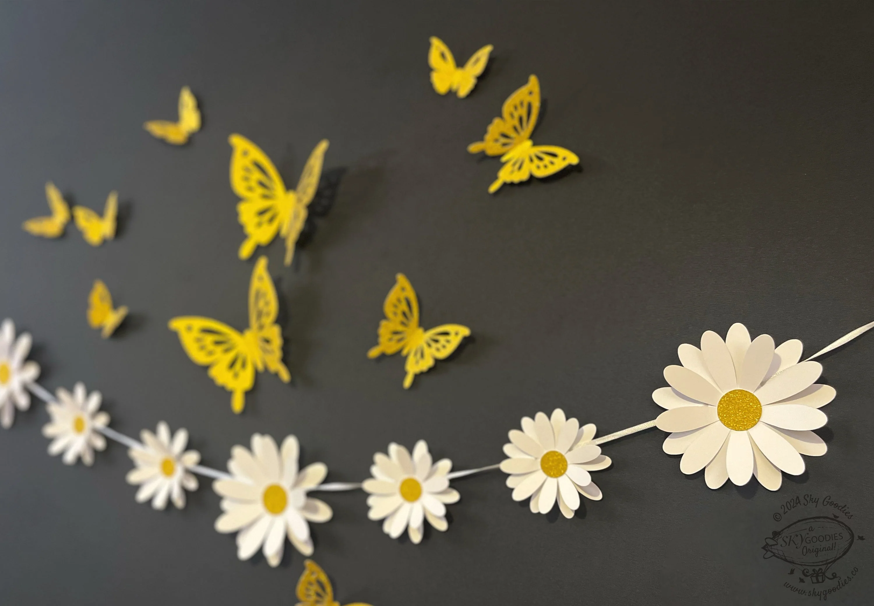 White Daisy Flower, Butterflies and Happy Birthday Paper Party Decor - Image 2