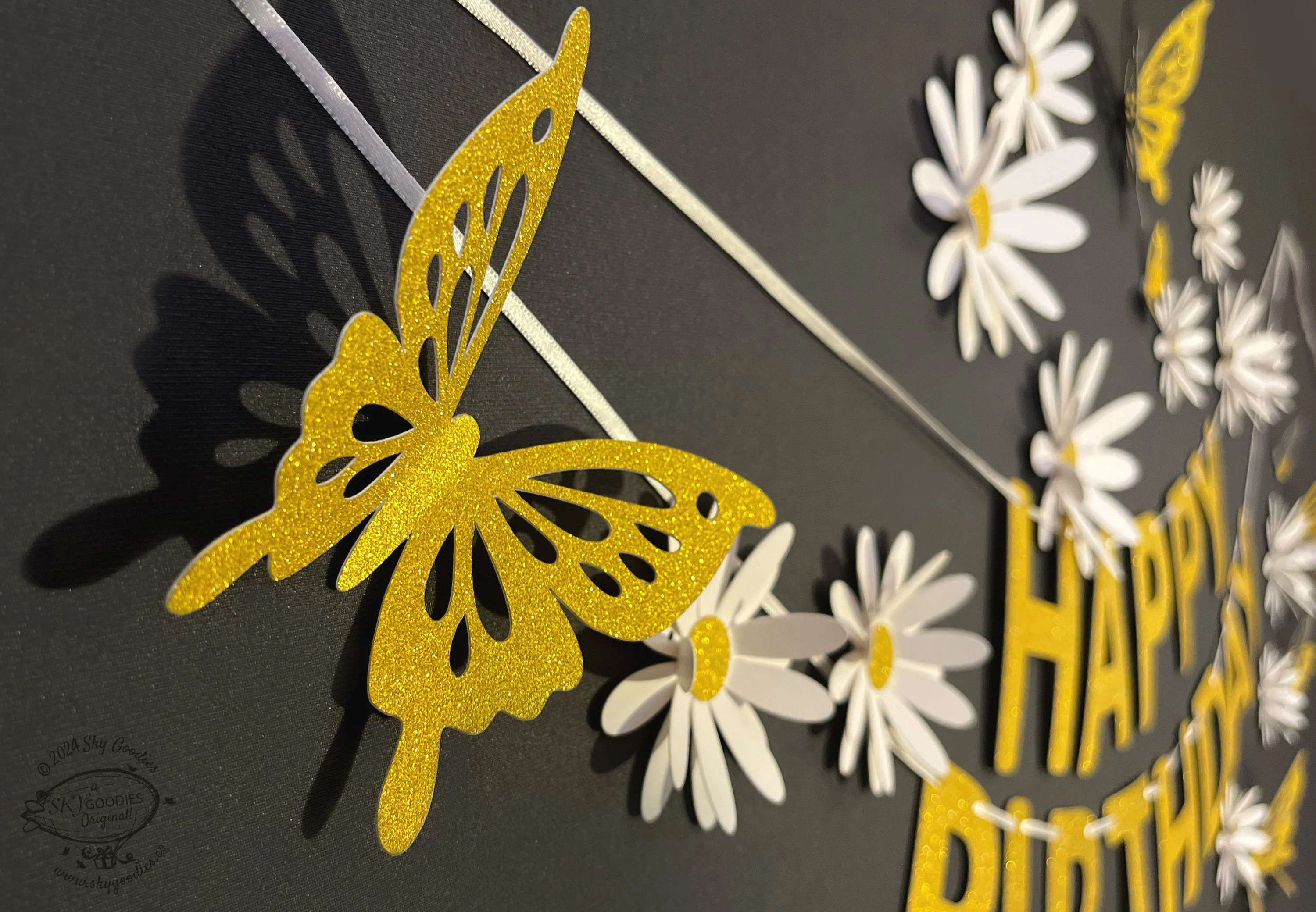White Daisy Flower, Butterflies and Happy Birthday Paper Party Decor - Image 5
