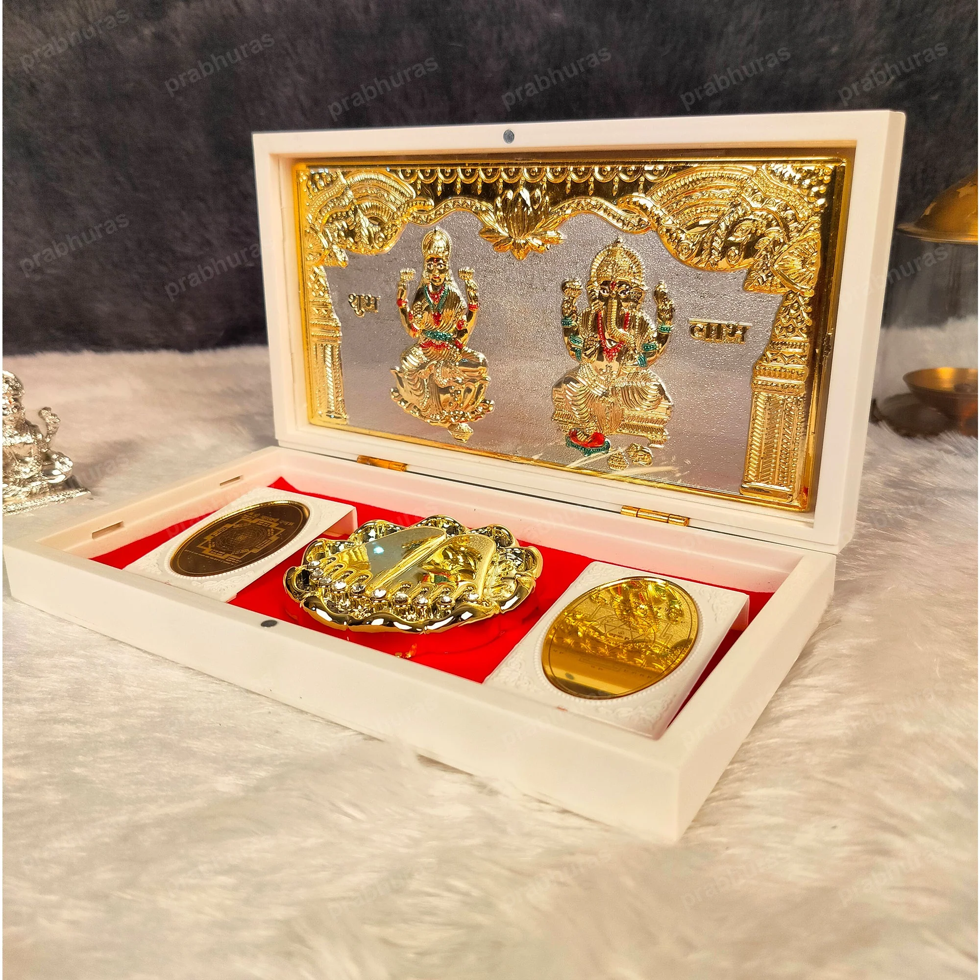 White Laxmi Ganesh Pocket Temple (24 Karat Gold Coated) - Image 3