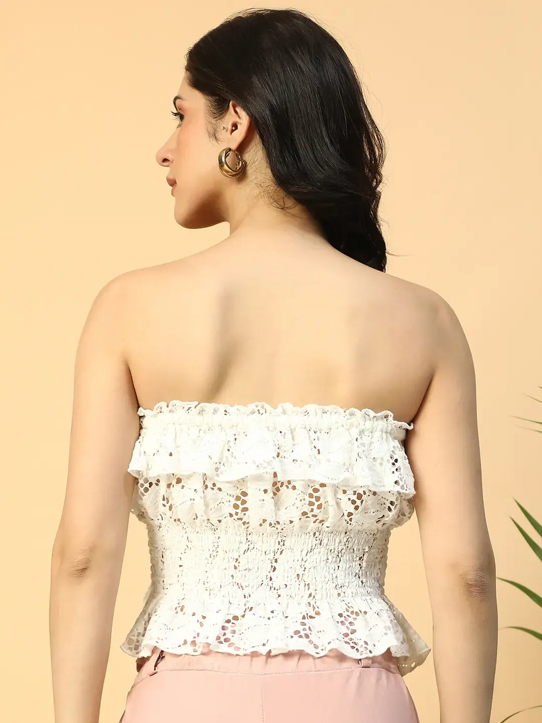 White Off-Shoulder Women's Top with Tie-Up Detail - Image 3