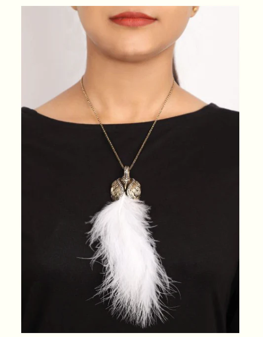 White Peacock Feather Pendant - Image 3