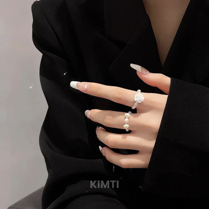 White Pearl Korean Ring Stack (Set of 2) - Image 2