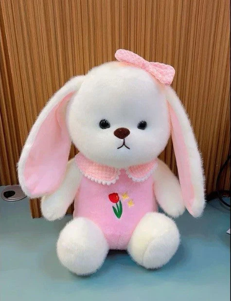 White Plush Bunny Soft Toy, Dress with Tulip Design, 35 cm, Stuffed Animal with Floppy Ears and Ribbon, for Kids - Image 10