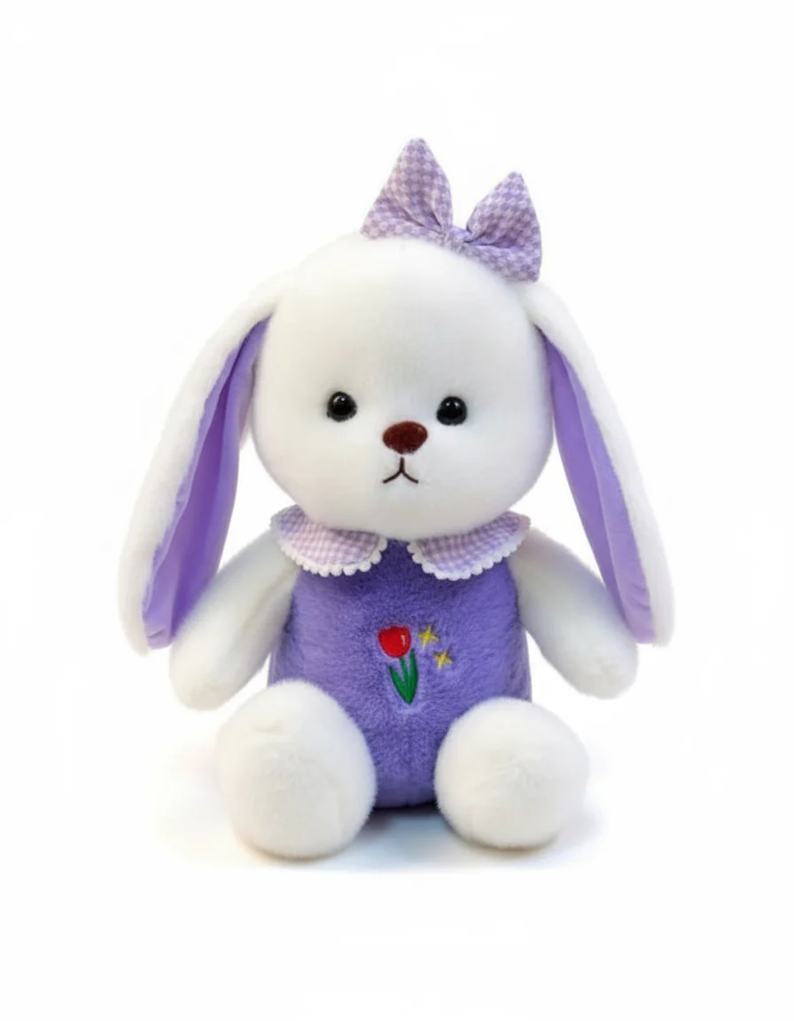 White Plush Bunny Soft Toy, Dress with Tulip Design, 35 cm, Stuffed Animal with Floppy Ears and Ribbon, for Kids - Image 3