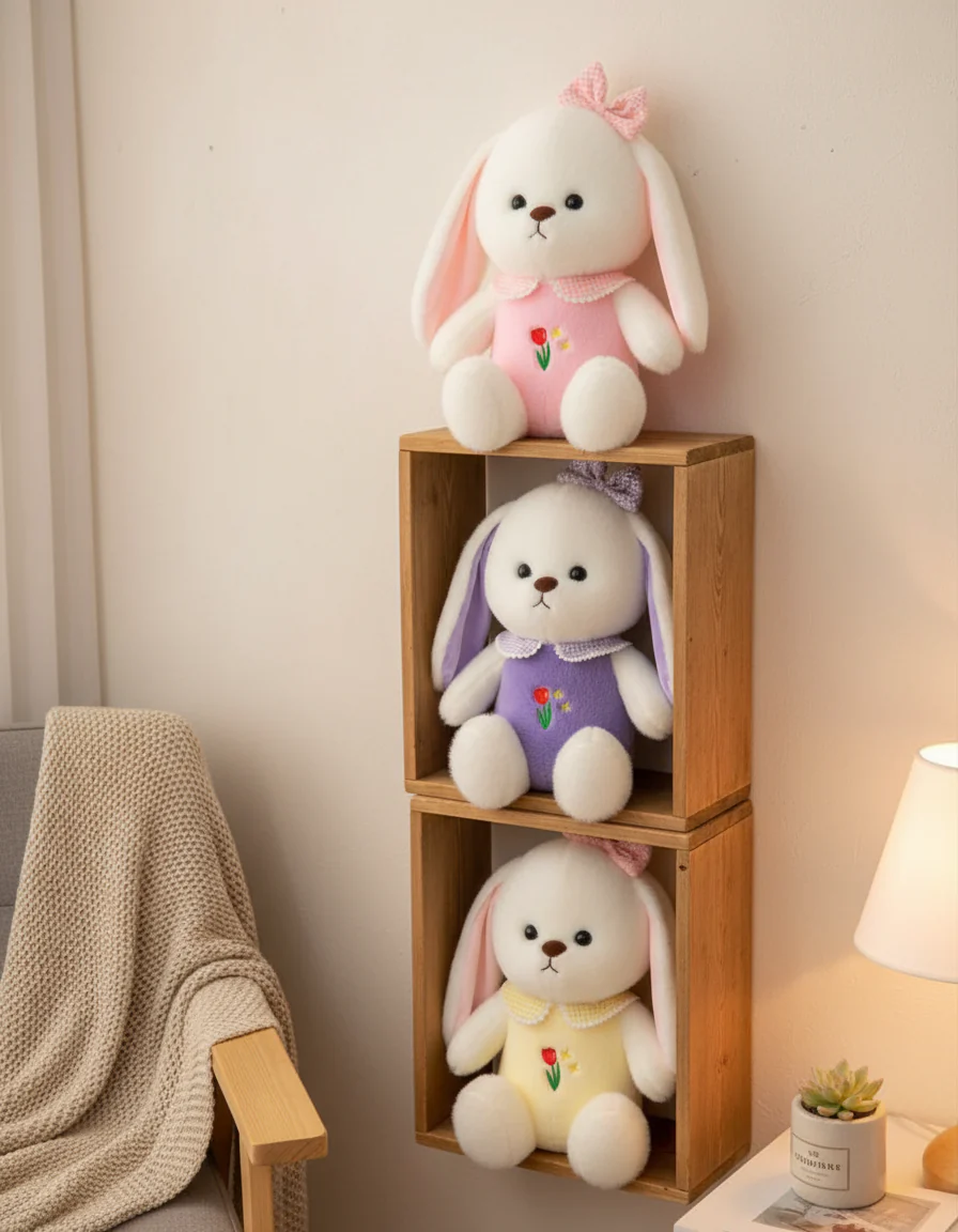 White Plush Bunny Soft Toy, Dress with Tulip Design, 35 cm, Stuffed Animal with Floppy Ears and Ribbon, for Kids - Image 6