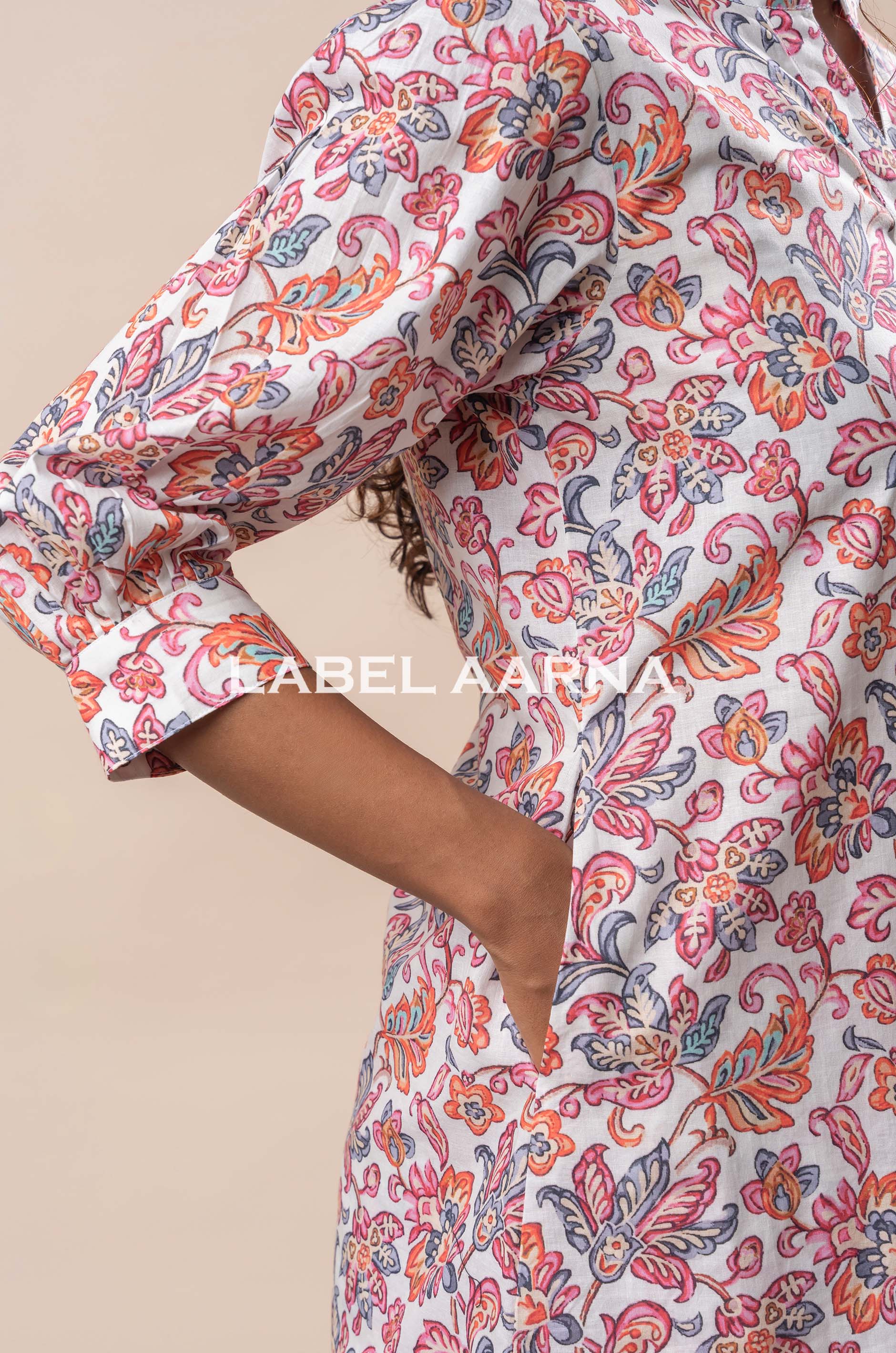 White Pure Cotton Jaal Printed Co-Ord Set - Image 4