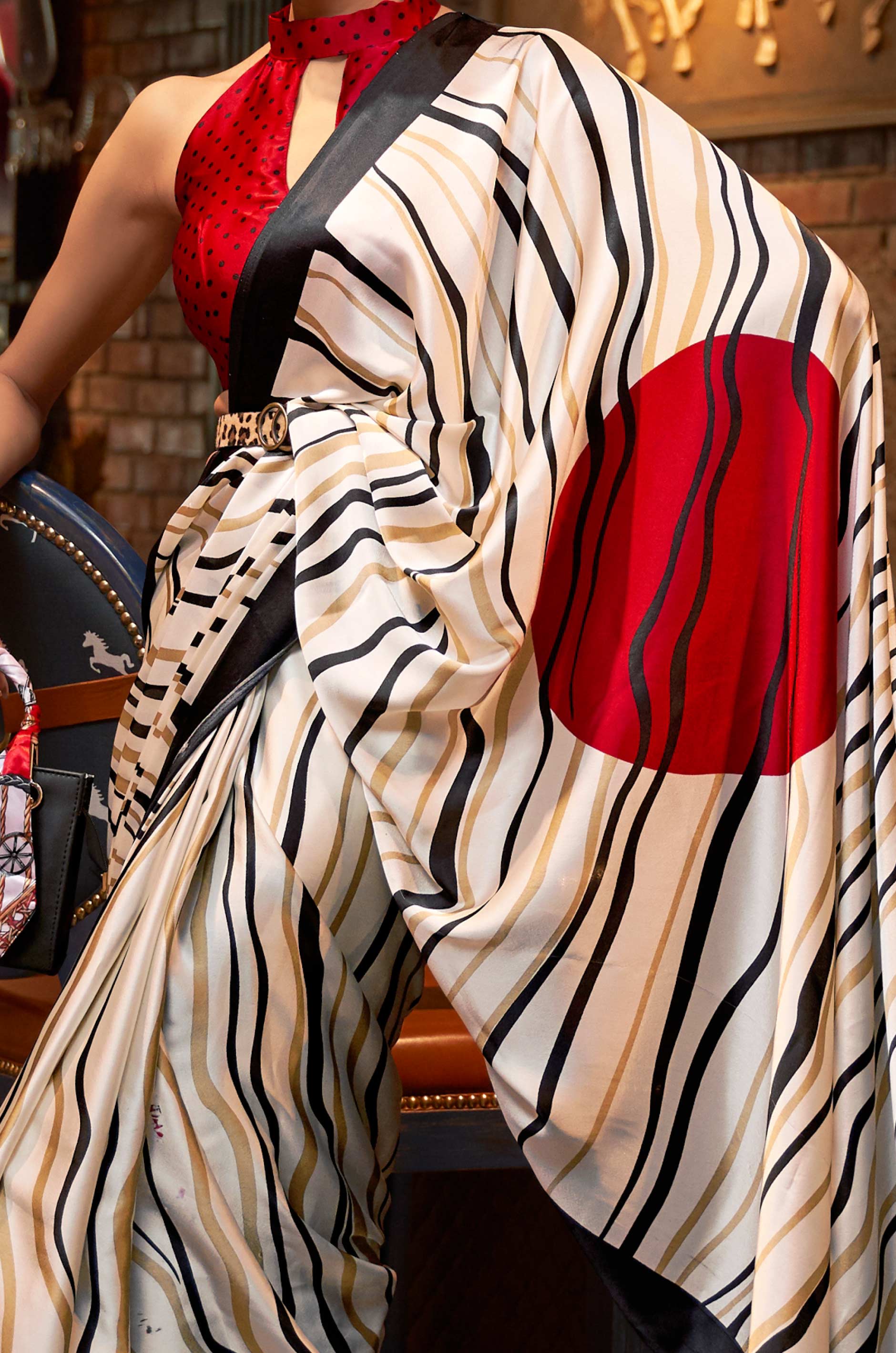 White Satin Crepe Saree - Image 3