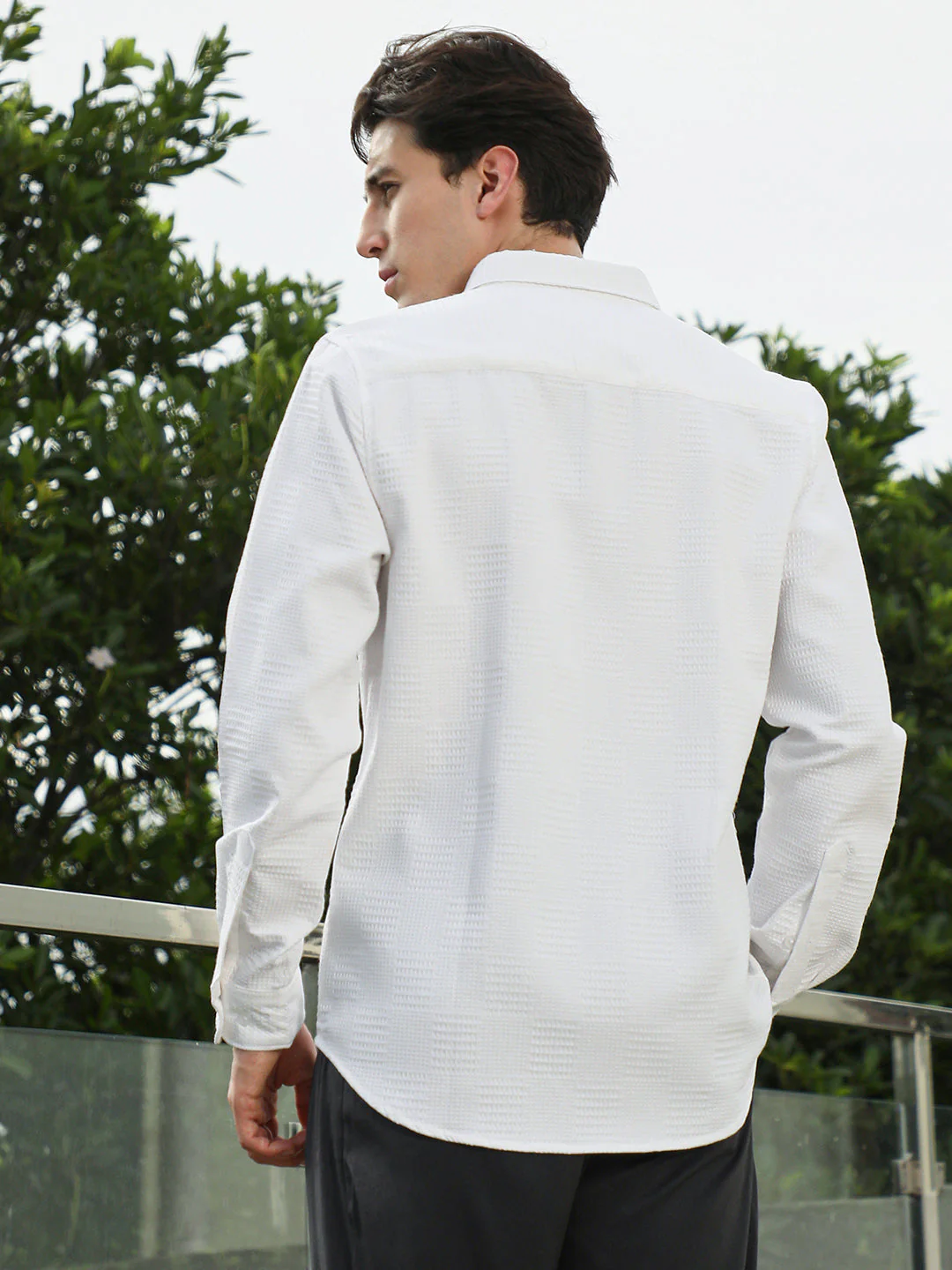 White Textured Cotton Blend Full Sleeve Shirt - Image 4