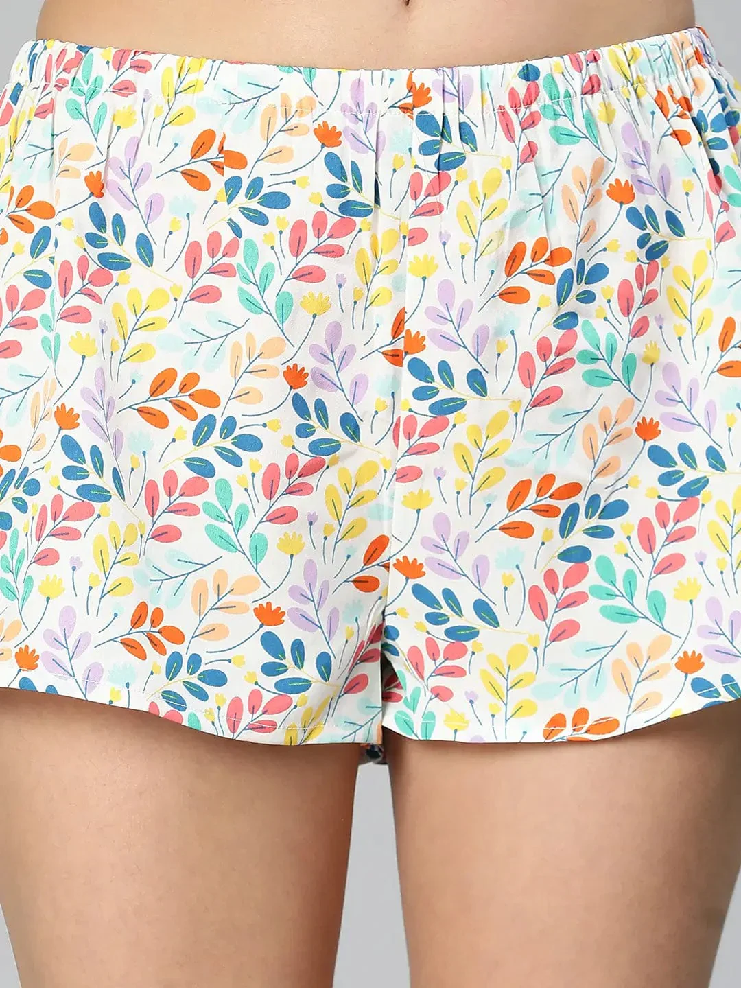 White With Florals Elsaticated Woemn Nightwear Shorts - Image 6