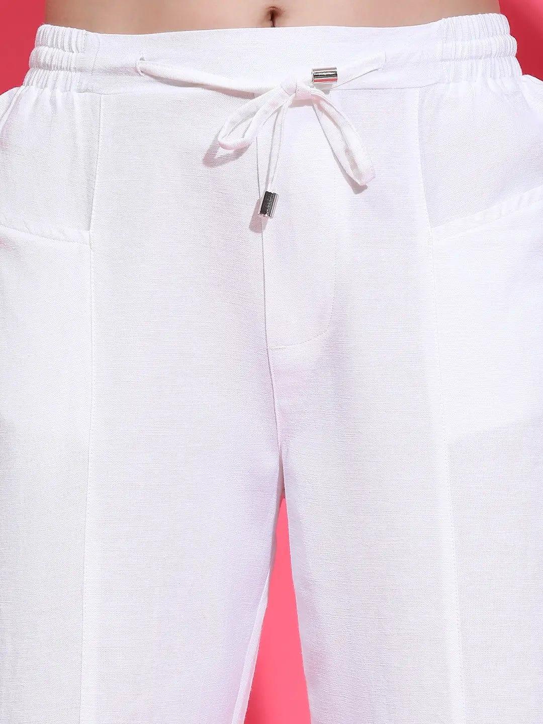 Whizzy White Elasticated Waist With Tie-Knot Detail Cotton Women Trouser - Image 6