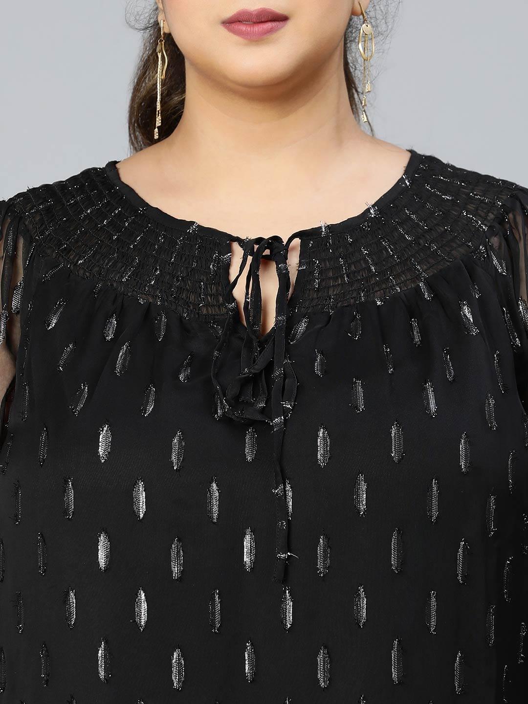 Winky Black Lurex Print Plus Size Party Wear Loopy Top - Image 6