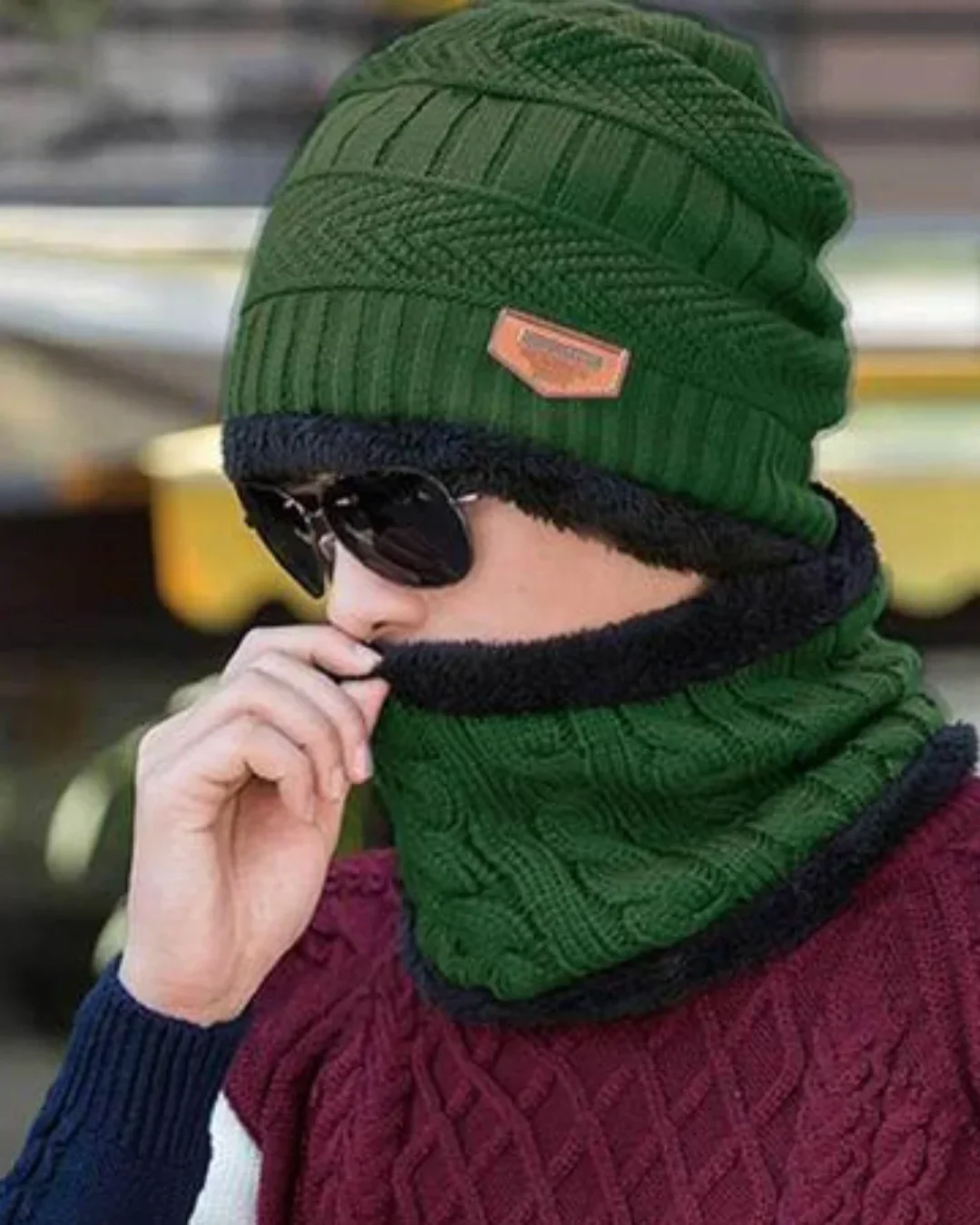 Winters Cap & Muffler for Men & Women(Green) - Image 4