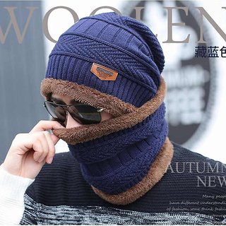 Winters Cap & Muffler for Men & Women(Navy Blue) - Image 3